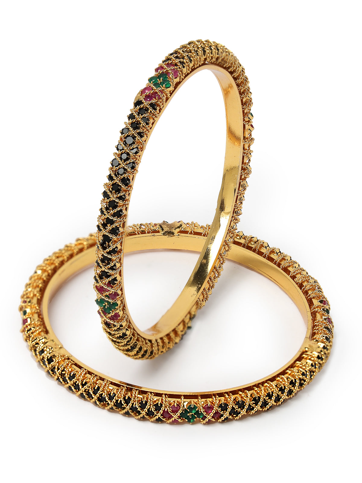 Sukkhi Classic Gold Plated Red And Green Kada Bracelet Bangle Jewellery Set for Women & Girls | Set of 2 Latest Design| Birthday Anniversary Gift for Women|B105859