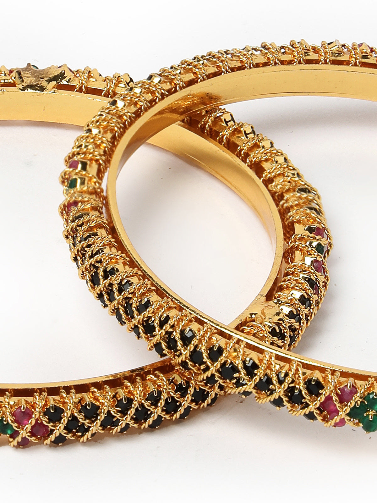 Sukkhi Classic Gold Plated Red And Green Kada Bracelet Bangle Jewellery Set for Women & Girls | Set of 2 Latest Design| Birthday Anniversary Gift for Women|B105859