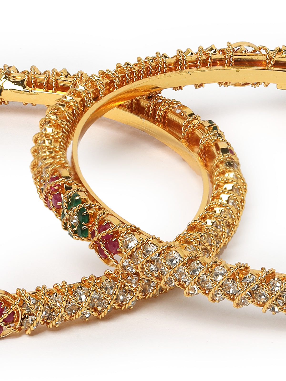 Sukkhi Beautiful Gold Plated Red And Green & White AD Stones Studded Kada Bracelet Bangle Jewellery Set for Women & Girls |Set of 2 Latest Design|Birthday Anniversary Gift for Women|B105860
