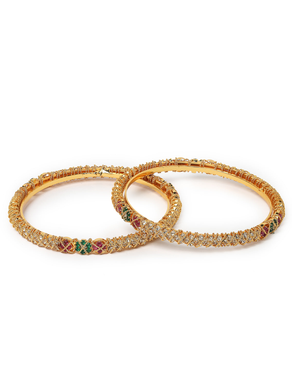 Sukkhi Beautiful Gold Plated Red And Green & White AD Stones Studded Kada Bracelet Bangle Jewellery Set for Women & Girls |Set of 2 Latest Design|Birthday Anniversary Gift for Women|B105860