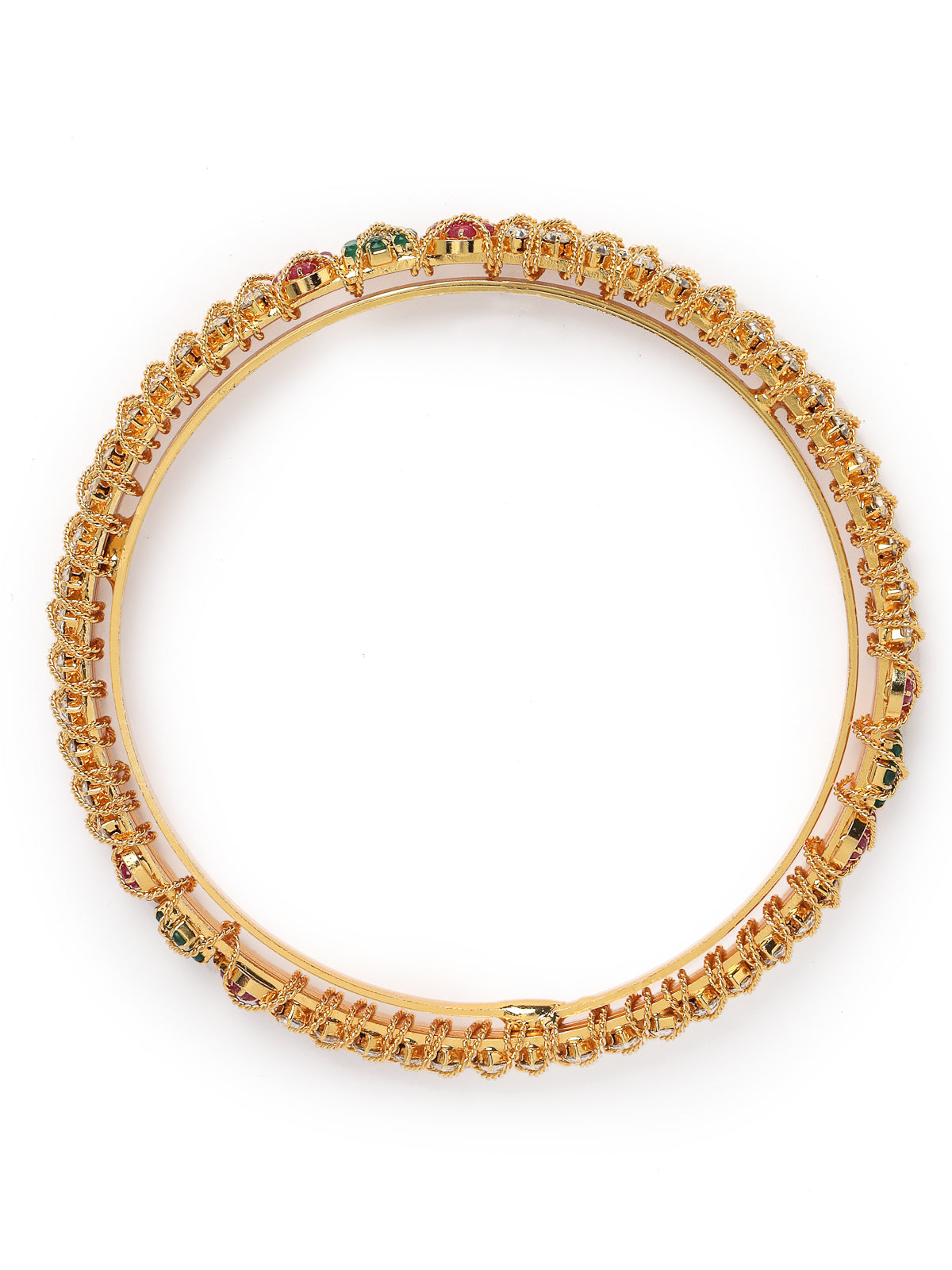 Sukkhi Beautiful Gold Plated Red And Green & White AD Stones Studded Kada Bracelet Bangle Jewellery Set for Women & Girls |Set of 2 Latest Design|Birthday Anniversary Gift for Women|B105860