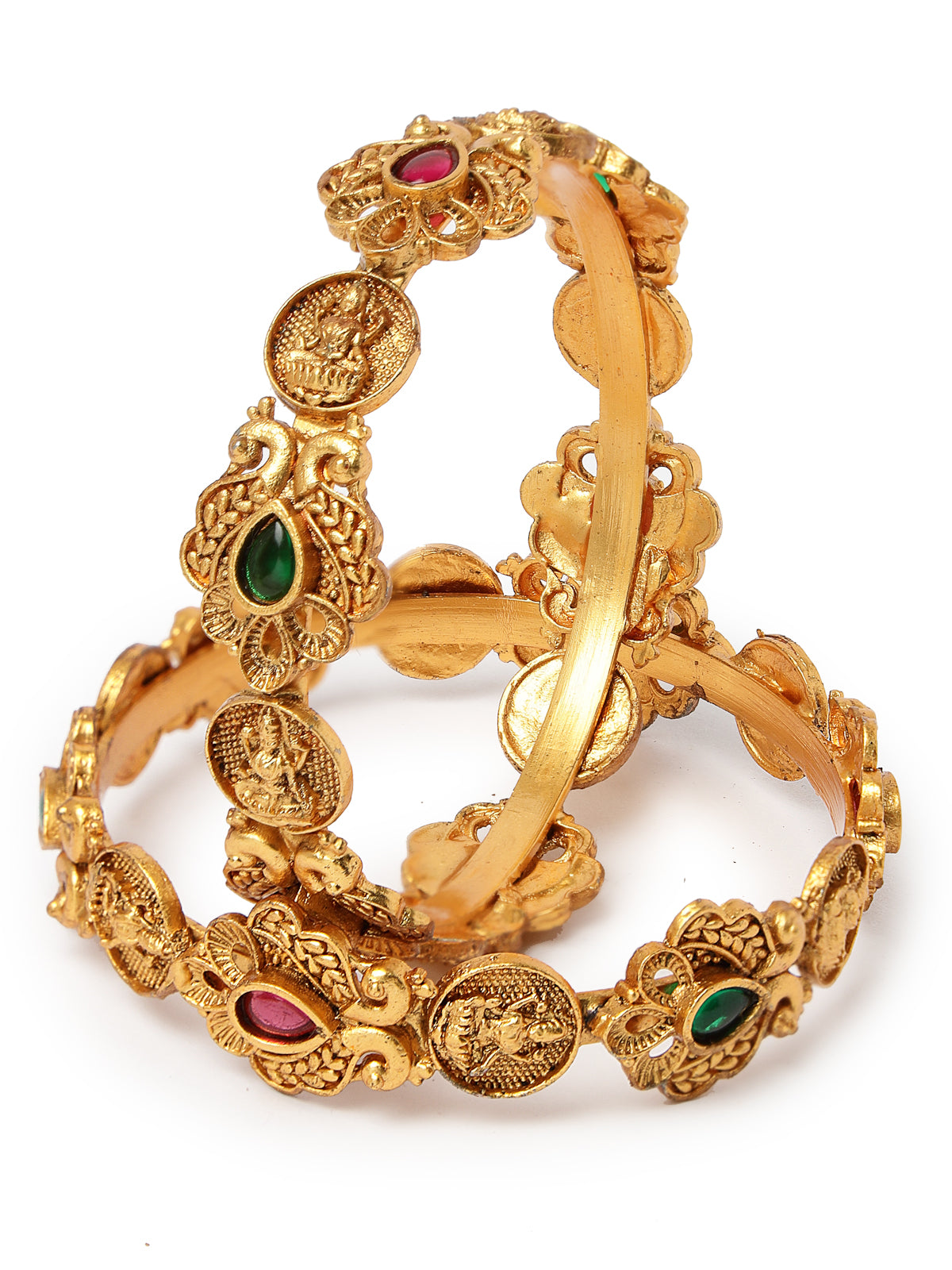 Sukkhi Indian Temple with Peacock Inspired Gold Plated Red And Green Kada Bracelet Bangle Jewellery Set for Women & Girls|Set of 2 Latest Design|Birthday Anniversary Gift for Women|B105861