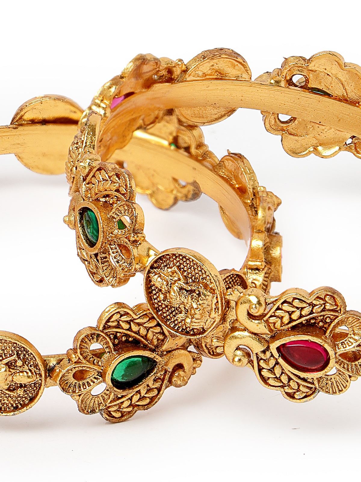 Sukkhi Indian Temple with Peacock Inspired Gold Plated Red And Green Kada Bracelet Bangle Jewellery Set for Women & Girls|Set of 2 Latest Design|Birthday Anniversary Gift for Women|B105861
