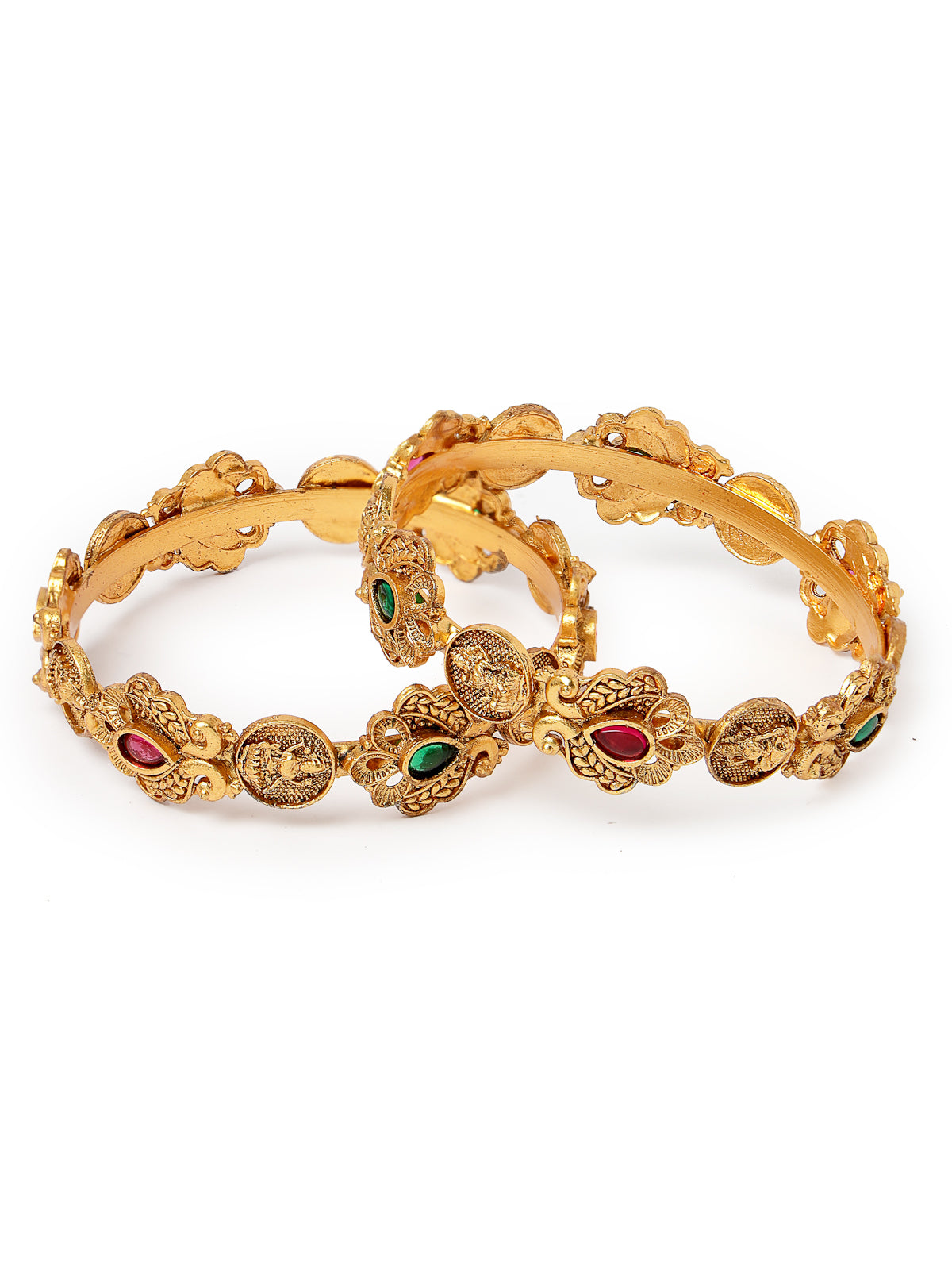 Sukkhi Indian Temple with Peacock Inspired Gold Plated Red And Green Kada Bracelet Bangle Jewellery Set for Women & Girls|Set of 2 Latest Design|Birthday Anniversary Gift for Women|B105861