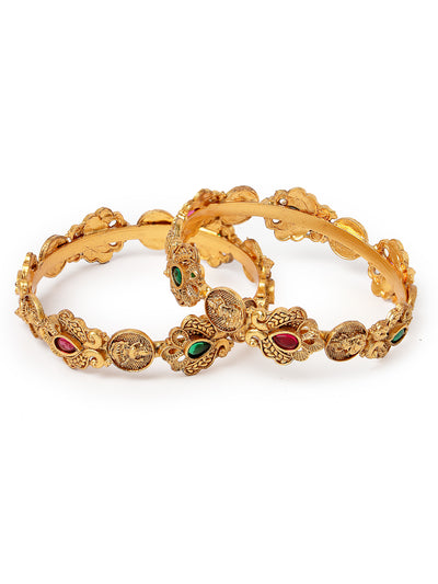 Sukkhi Indian Temple with Peacock Inspired Gold Plated Red And Green Kada Bracelet Bangle Jewellery Set for Women & Girls|Set of 2 Latest Design|Birthday Anniversary Gift for Women|B105861
