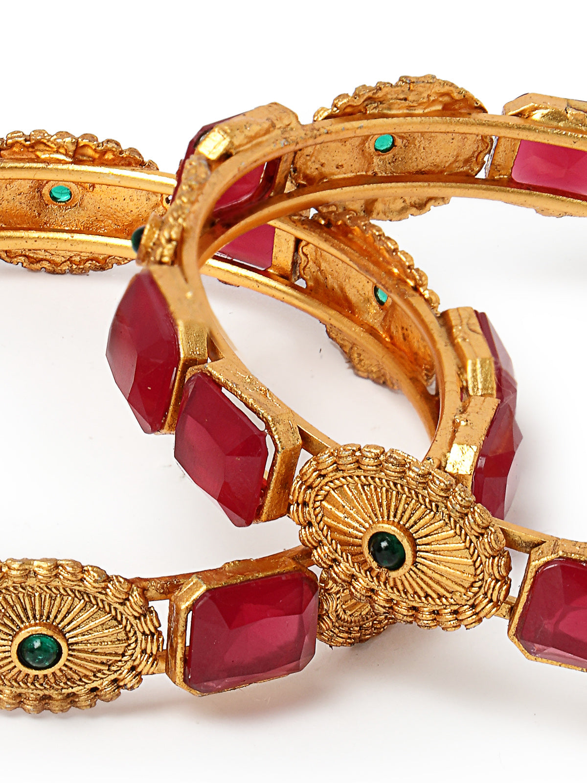 Sukkhi Trendy Gold Plated Red And Green Kada Bracelet Bangle Jewellery Set for Women & Girls | Set of 2 Latest Design | Birthday Anniversary Gift for Women|B105862