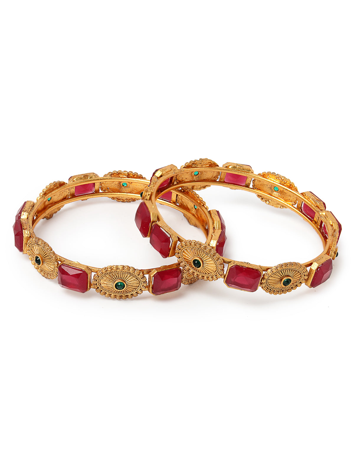 Sukkhi Trendy Gold Plated Red And Green Kada Bracelet Bangle Jewellery Set for Women & Girls | Set of 2 Latest Design | Birthday Anniversary Gift for Women|B105862