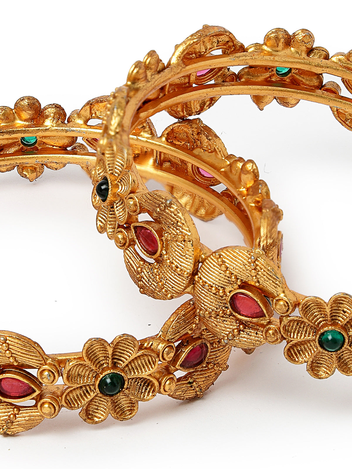 Sukkhi Eye-Catchy Floral Gold Plated Red And Green Kada Bracelet Bangle Jewellery Set for Women & Girls | Set of 2 Latest Design | Birthday Anniversary Gift for Women|B105863