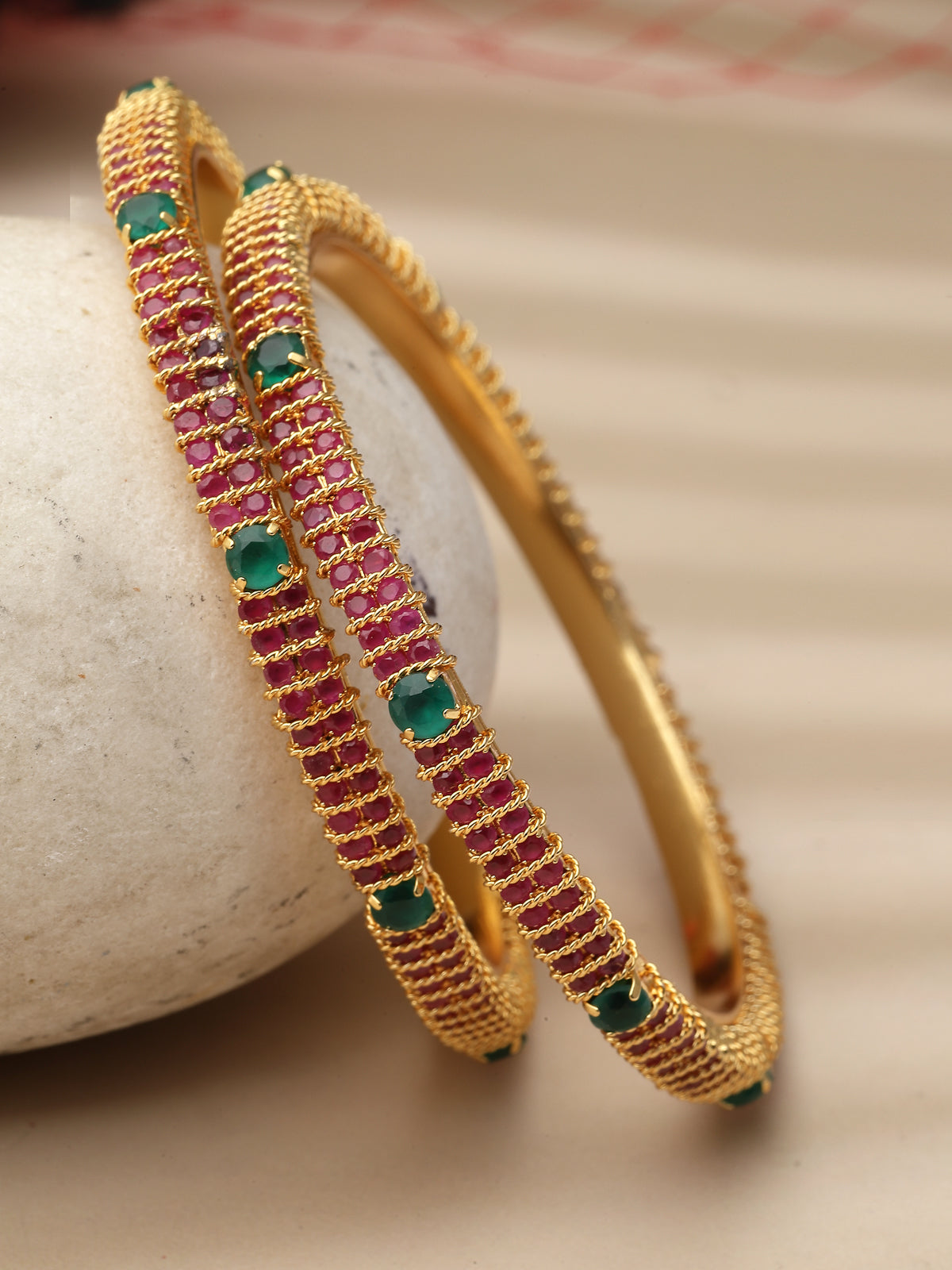 Sukkhi Decorative Gold Tone Plated Red And Green Kada Bracelet Bangle Jewellery Set for Women & Girls | Set of 2 Latest Design | Birthday Anniversary Gift for Women|B105864