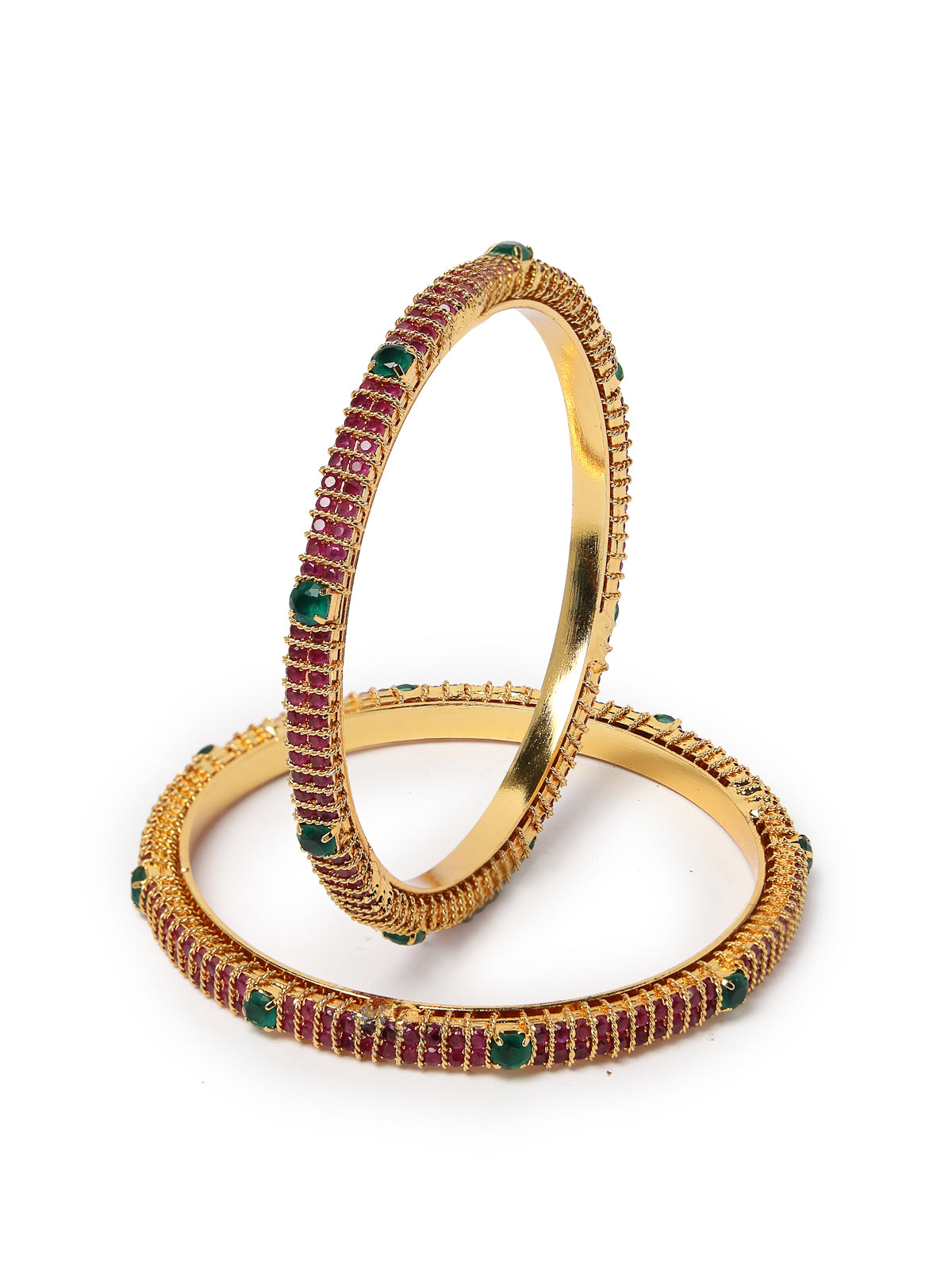 Sukkhi Decorative Gold Tone Plated Red And Green Kada Bracelet Bangle Jewellery Set for Women & Girls | Set of 2 Latest Design | Birthday Anniversary Gift for Women|B105864