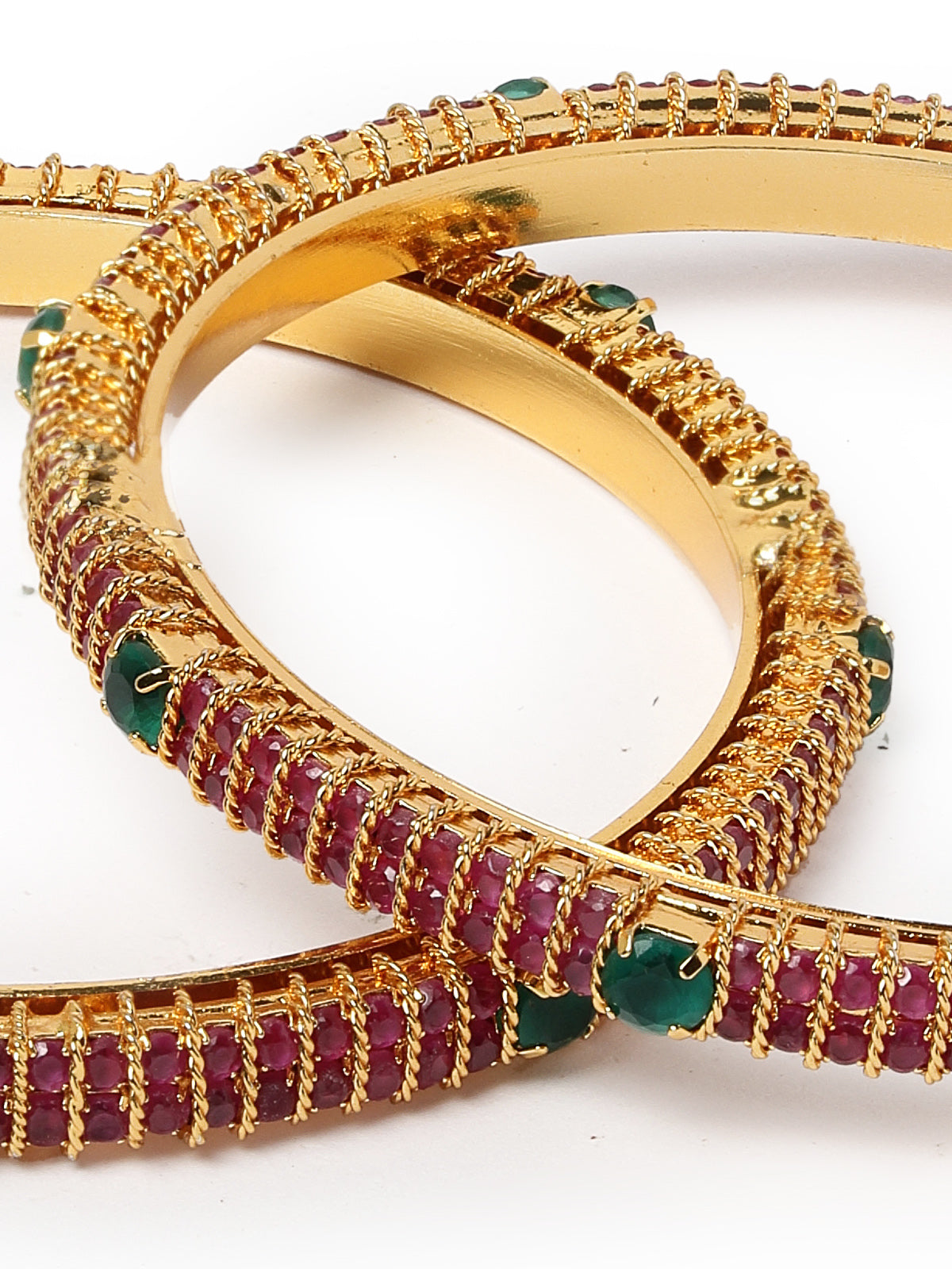 Sukkhi Decorative Gold Tone Plated Red And Green Kada Bracelet Bangle Jewellery Set for Women & Girls | Set of 2 Latest Design | Birthday Anniversary Gift for Women|B105864