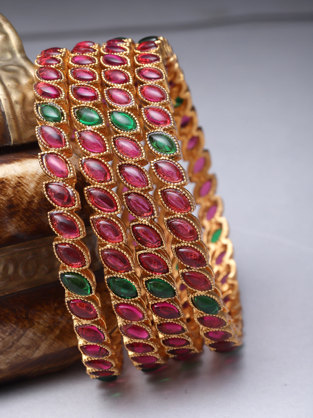 Sukkhi Attractive Gold Plated Red And Green Bracelet Bangle Jewellery Set for Women & Girls | Set of 4 Latest Design | Birthday Anniversary Gift for Women|B105866