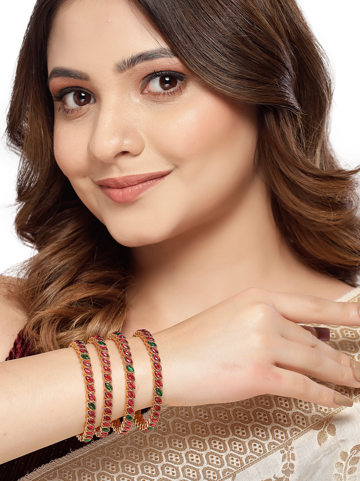 Sukkhi Attractive Gold Plated Red And Green Bracelet Bangle Jewellery Set for Women & Girls | Set of 4 Latest Design | Birthday Anniversary Gift for Women|B105866
