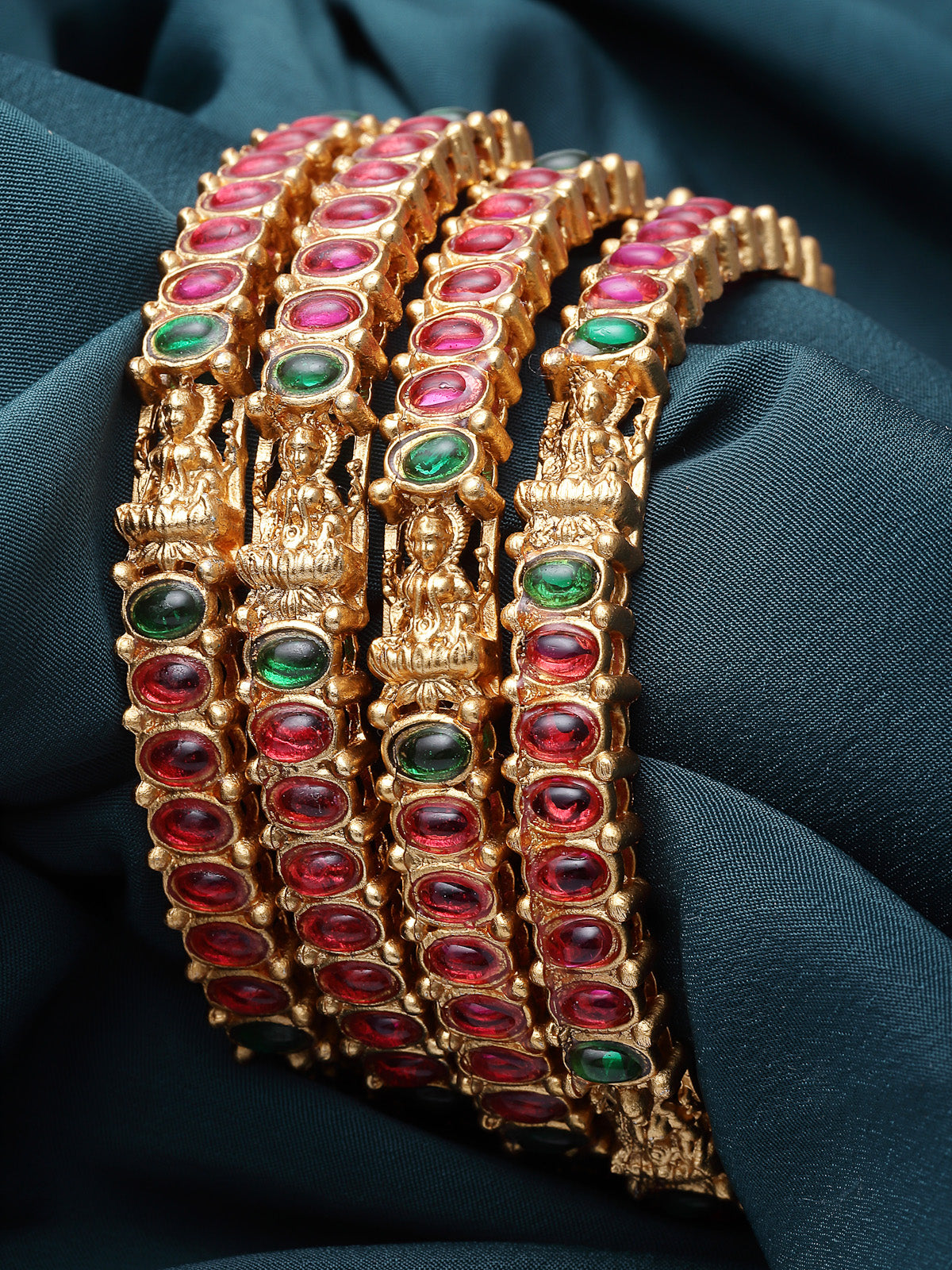 Sukkhi Beautiful Traditional Gold Plated Red And Green Bracelet Bangle Set Jewellery for Women & Girls | Set of 4 Latest Design | Birthday Anniversary Gift for Women|B105868