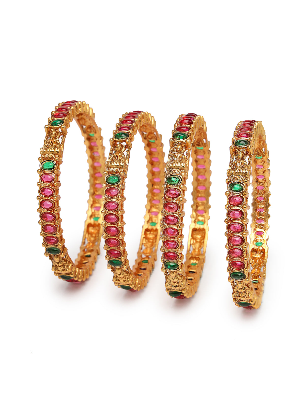 Sukkhi Beautiful Traditional Gold Plated Red And Green Bracelet Bangle Set Jewellery for Women & Girls | Set of 4 Latest Design | Birthday Anniversary Gift for Women|B105868