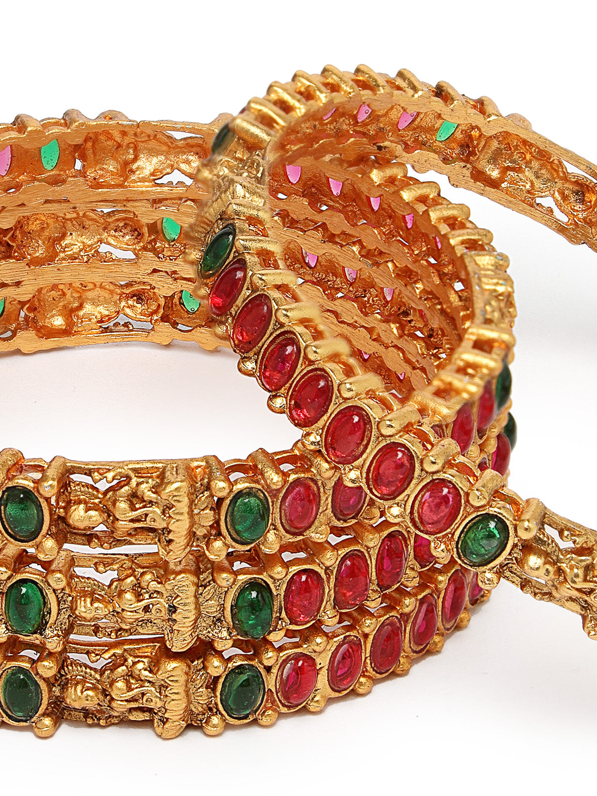 Sukkhi Beautiful Traditional Gold Plated Red And Green Bracelet Bangle Set Jewellery for Women & Girls | Set of 4 Latest Design | Birthday Anniversary Gift for Women|B105868