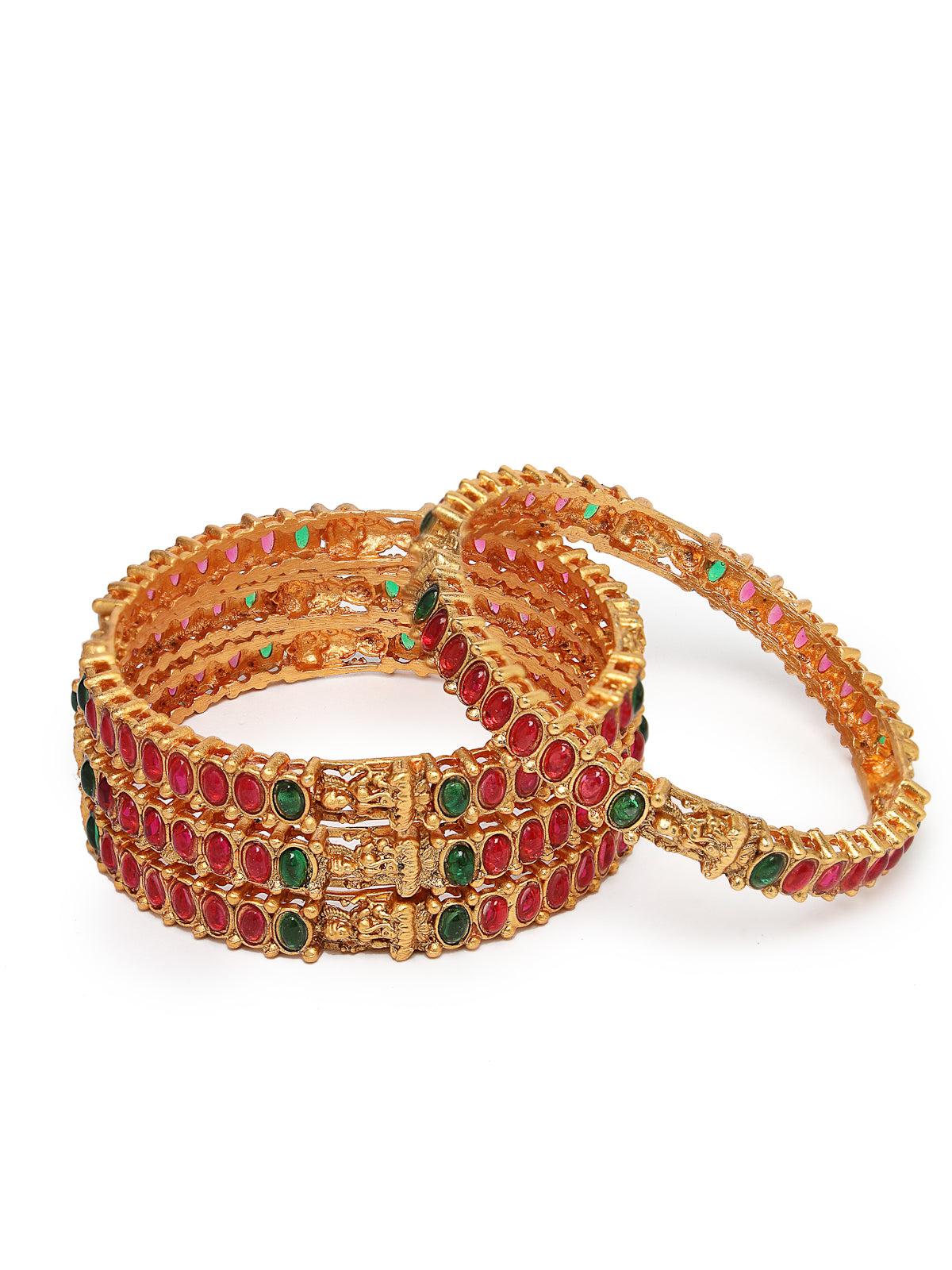 Sukkhi Beautiful Traditional Gold Plated Red And Green Bracelet Bangle Set Jewellery for Women & Girls | Set of 4 Latest Design | Birthday Anniversary Gift for Women|B105868