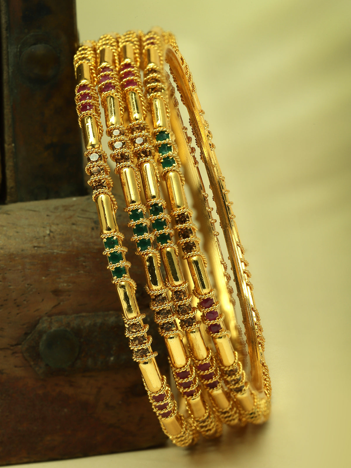 Sukkhi Latest Traditional Style Gold Plated Red And Green Thin Bracelet Bangle Set Jewellery for Women & Girls | Set of 4 Latest Design | Birthday Anniversary Gift for Women|B105870