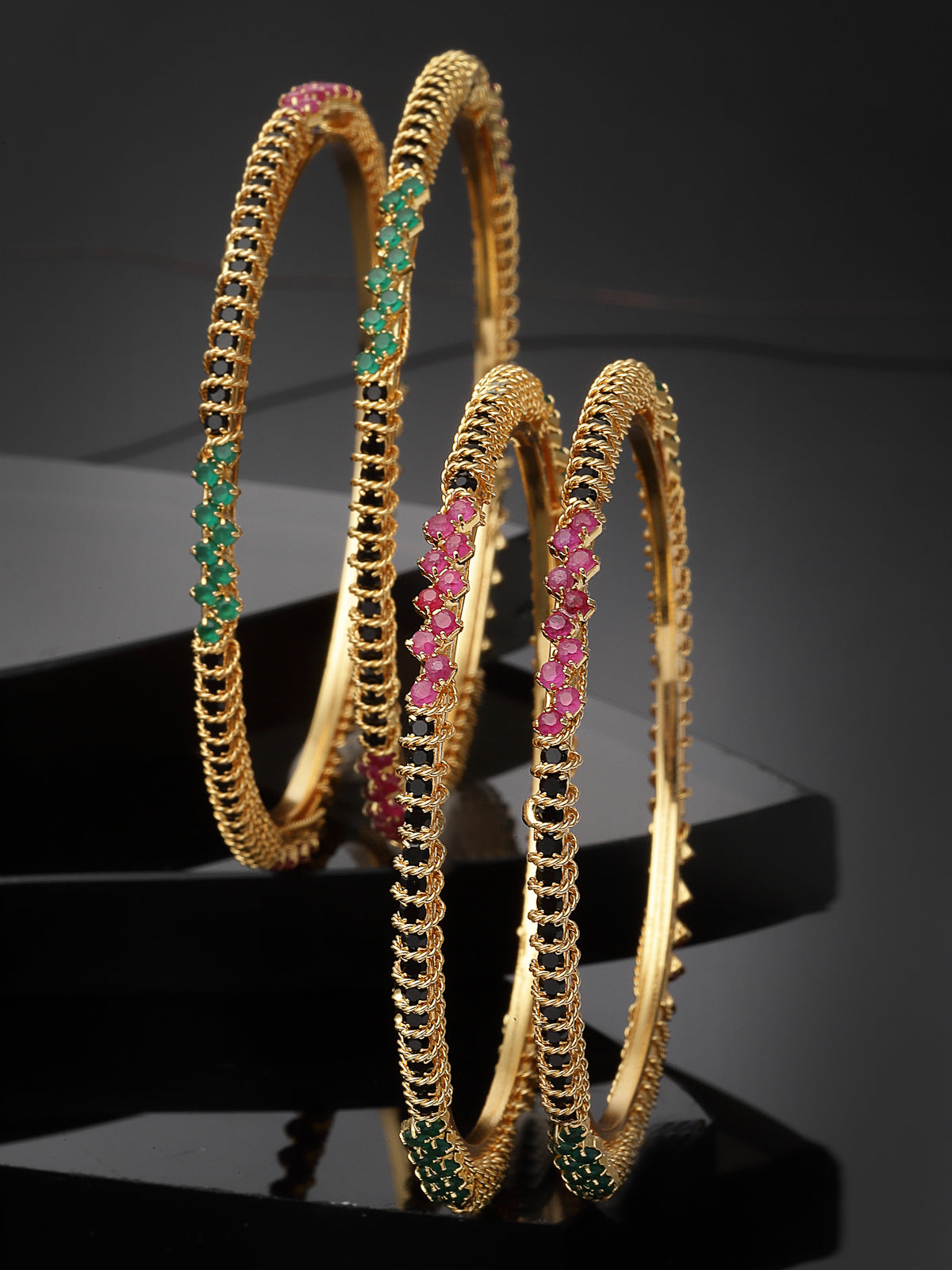 Sukkhi Classical Gold Plated Red And Green Thin Bracelet Bangle Set Jewellery for Women & Girls | Set of 4 Latest Design | Birthday Anniversary Gift for Women|B105871