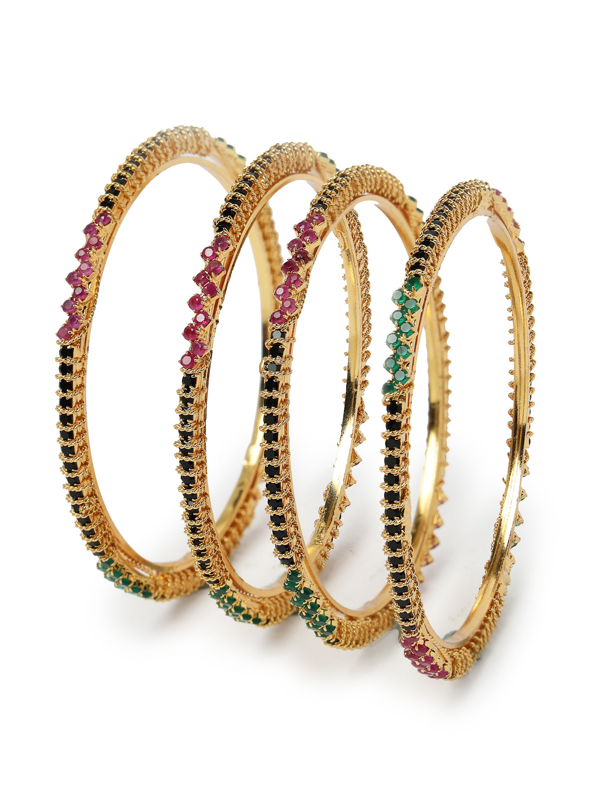 Sukkhi Classical Gold Plated Red And Green Thin Bracelet Bangle Set Jewellery for Women & Girls | Set of 4 Latest Design | Birthday Anniversary Gift for Women|B105871