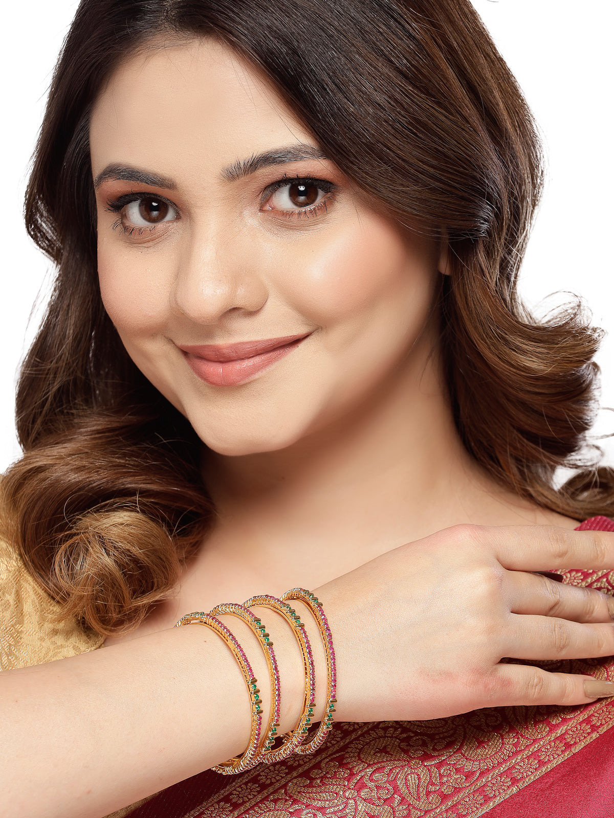 Sukkhi Bewitching Stylish Gold Plated Red And Green Thin Bracelet Bangle Set Jewellery for Women & Girls | Set of 4 Latest Design | Birthday Anniversary Gift for Women|B105872