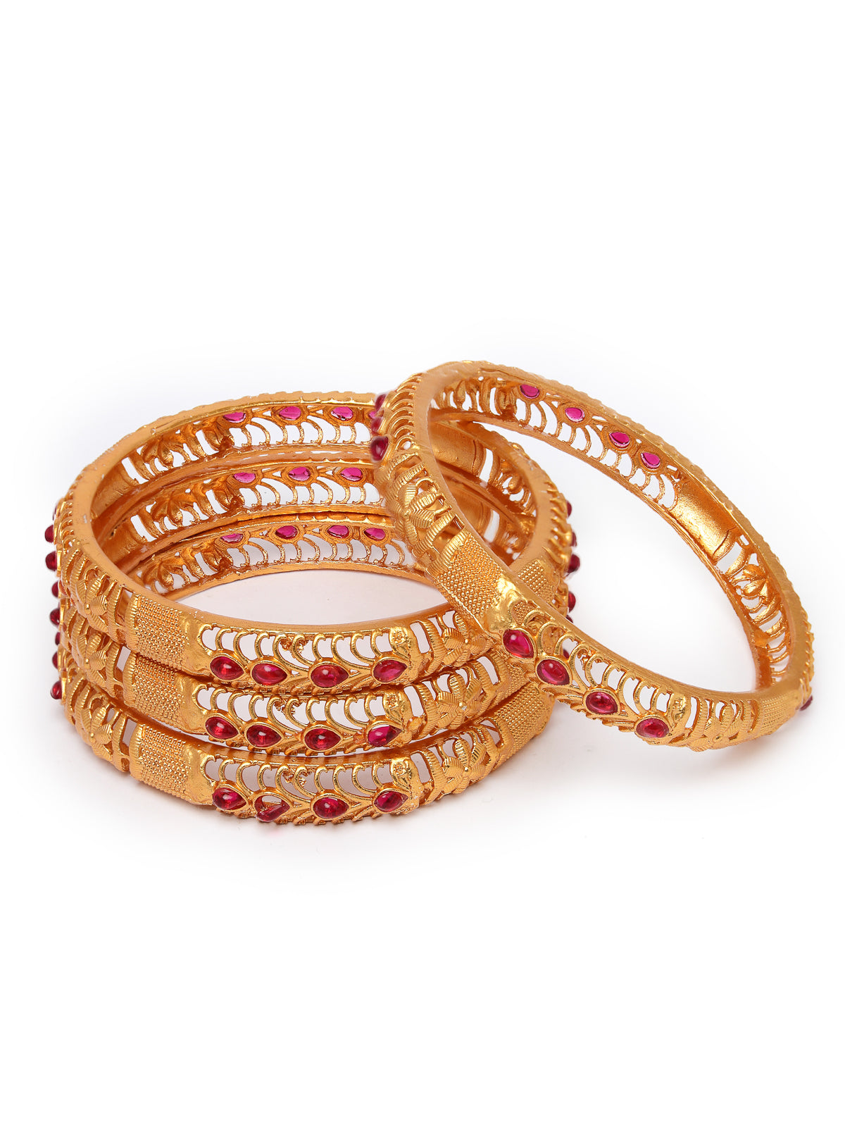 Sukkhi Lavish Gold Plated Red Bracelet Bangle Set Jewellery for Women & Girls | Set of 4 Latest Design | Birthday Anniversary Gift for Women|B105881