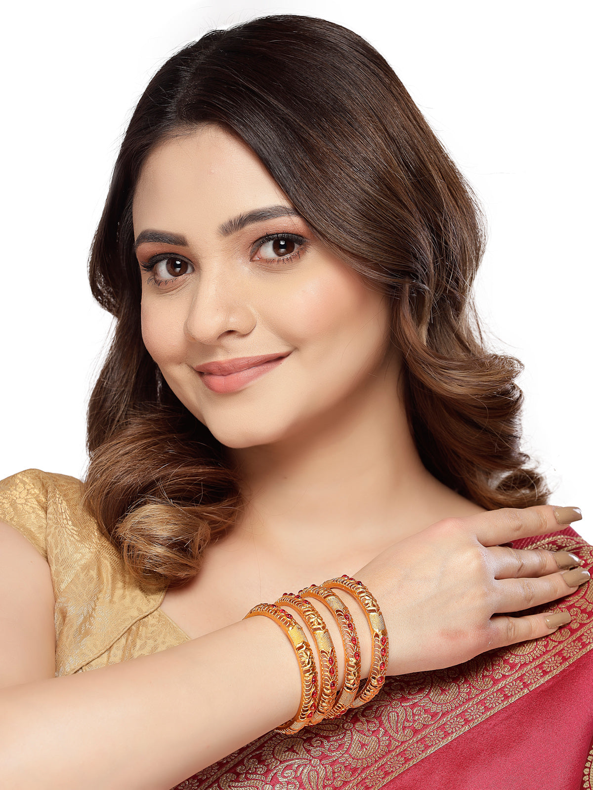 Sukkhi Lavish Gold Plated Red Bracelet Bangle Set Jewellery for Women & Girls | Set of 4 Latest Design | Birthday Anniversary Gift for Women|B105881