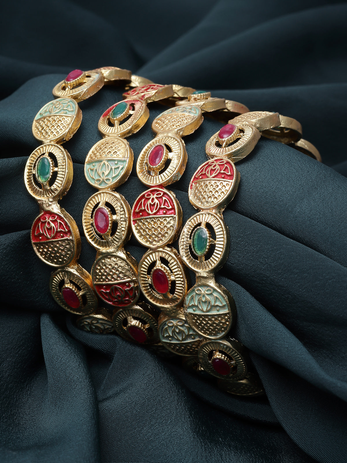 Sukkhi Southwest-Inspired Gold Plated White AD Stone With Meenakari Worked Bracelet Bangle Set Jewellery for Women & Girls|Set of 4 Latest Design|Birthday Anniversary Gift for Women|B105884