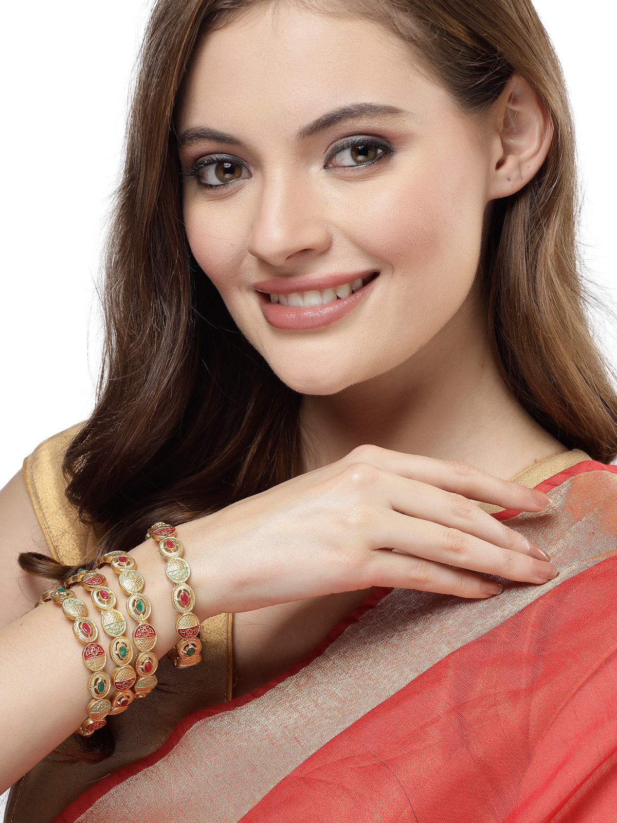 Sukkhi Southwest-Inspired Gold Plated White AD Stone With Meenakari Worked Bracelet Bangle Set Jewellery for Women & Girls|Set of 4 Latest Design|Birthday Anniversary Gift for Women|B105884