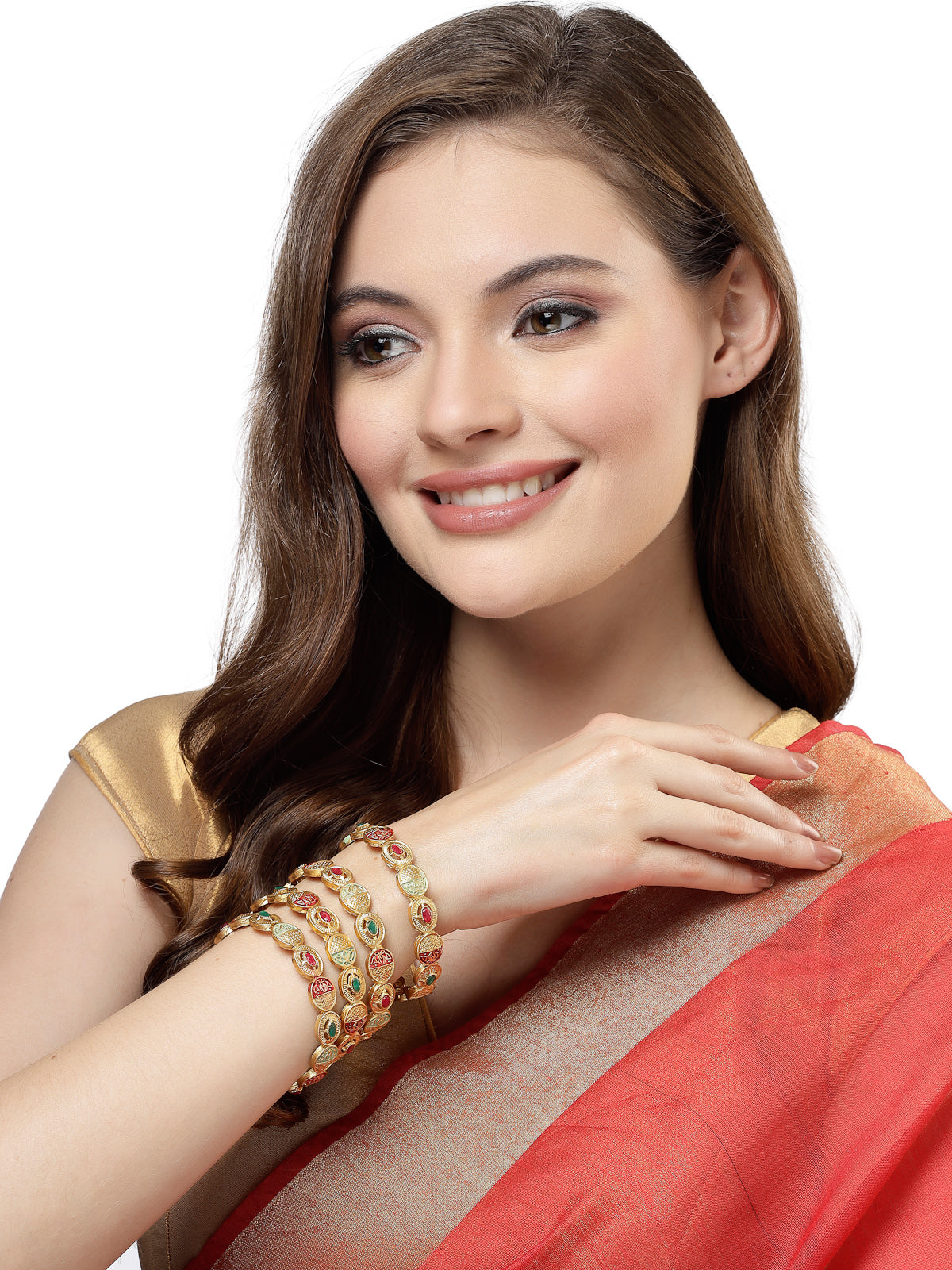 Sukkhi Southwest-Inspired Gold Plated White AD Stone With Meenakari Worked Bracelet Bangle Set Jewellery for Women & Girls|Set of 4 Latest Design|Birthday Anniversary Gift for Women|B105884