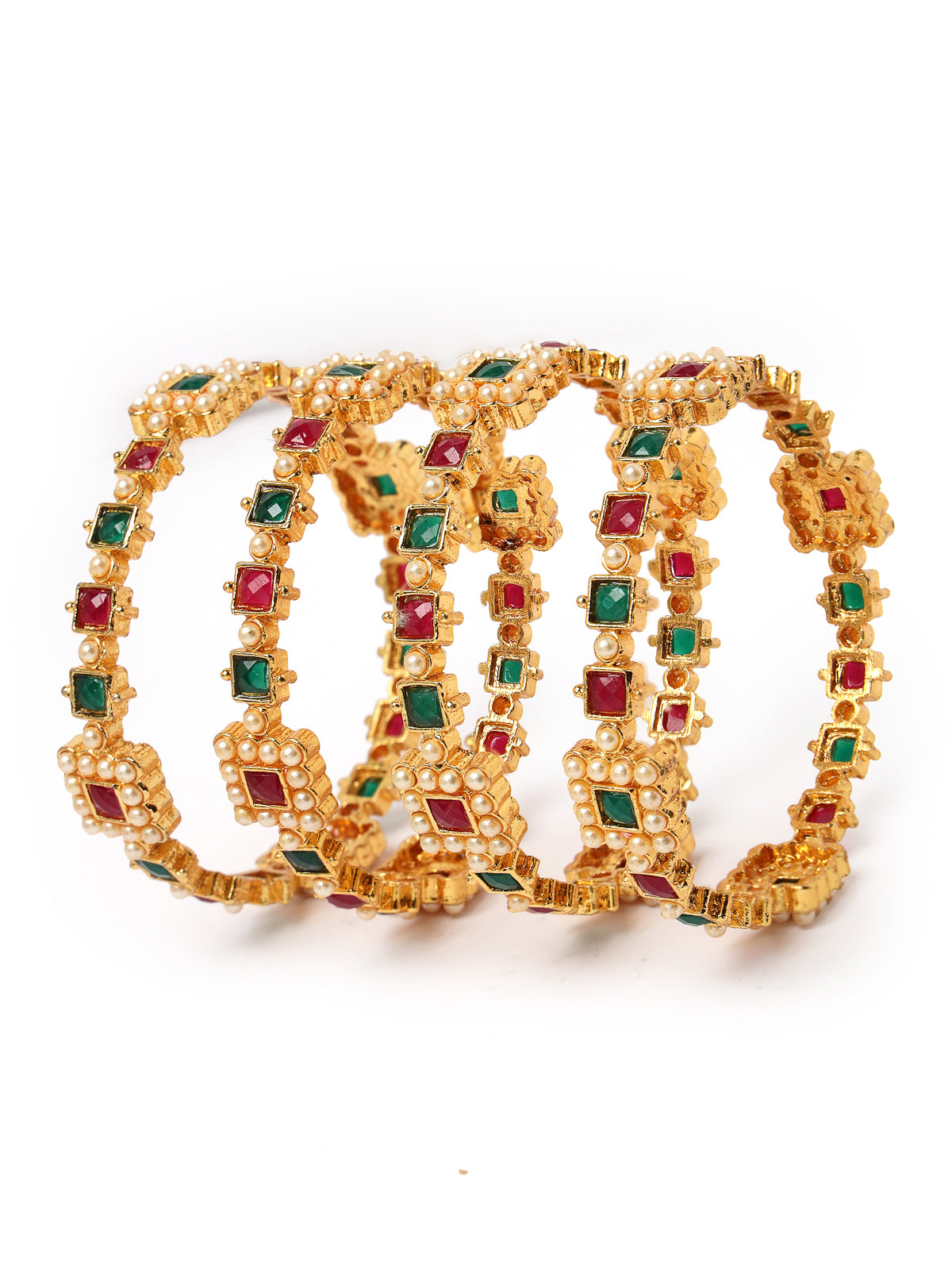 Sukkhi Excellent Gold Plated Red White Pearls Studded Bracelet Bangle Set Jewellery for Women & Girls | Set of 4 Latest Design | Birthday Anniversary Gift for Women|B105886