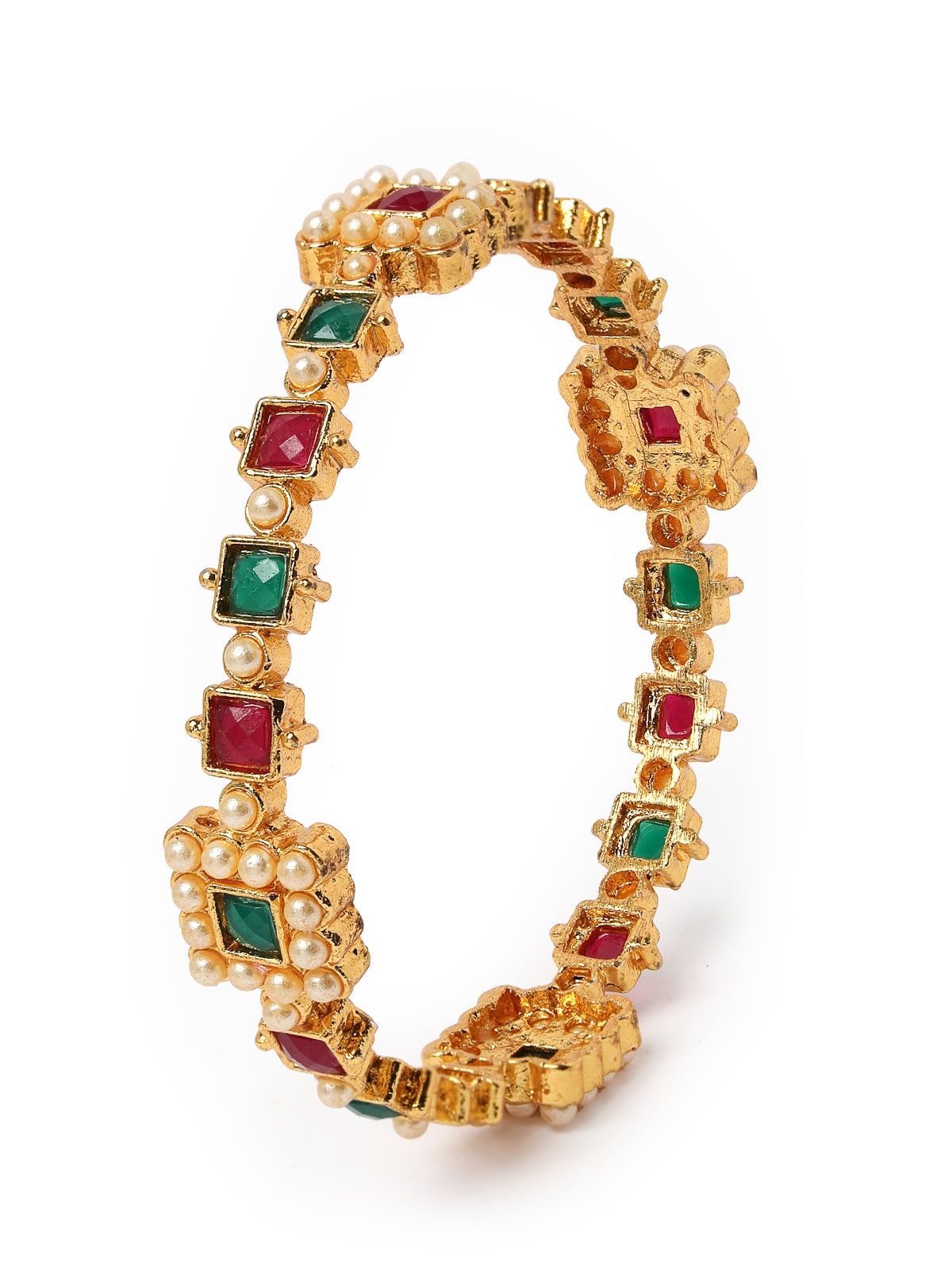 Sukkhi Excellent Gold Plated Red White Pearls Studded Bracelet Bangle Set Jewellery for Women & Girls | Set of 4 Latest Design | Birthday Anniversary Gift for Women|B105886