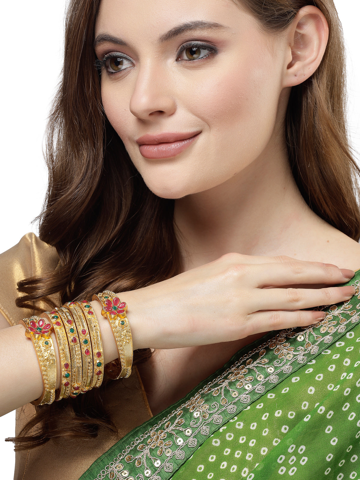 Sukkhi Indian Traditional Floral Gold Plated Red And Green Bracelet Bangle Set Jewellery for Women & Girls | Set of 6 Latest Design | Birthday Anniversary Gift for Women|B105887
