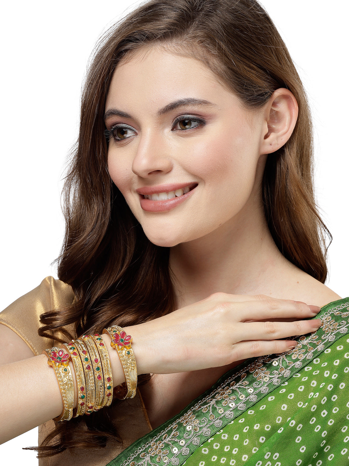 Sukkhi Indian Traditional Floral Gold Plated Red And Green Bracelet Bangle Set Jewellery for Women & Girls | Set of 6 Latest Design | Birthday Anniversary Gift for Women|B105887