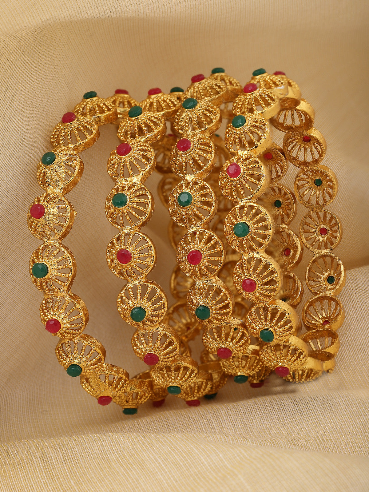 Sukkhi Indian Classic Gold Plated Red And Green Bracelet Bangle Set Jewellery for Women & Girls | Set of 4 Latest Design | Birthday Anniversary Gift for Women|B105888
