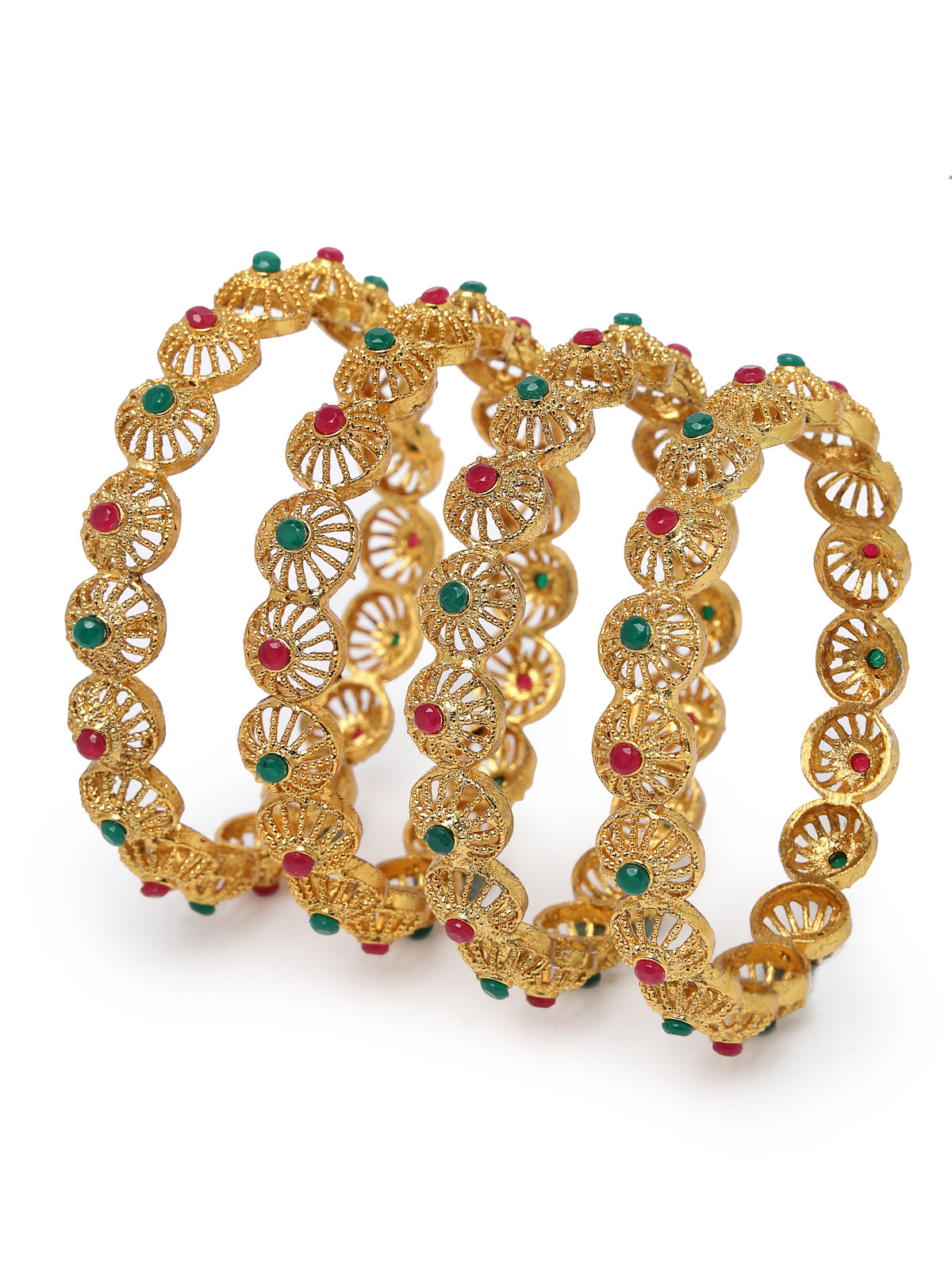 Sukkhi Indian Classic Gold Plated Red And Green Bracelet Bangle Set Jewellery for Women & Girls | Set of 4 Latest Design | Birthday Anniversary Gift for Women|B105888