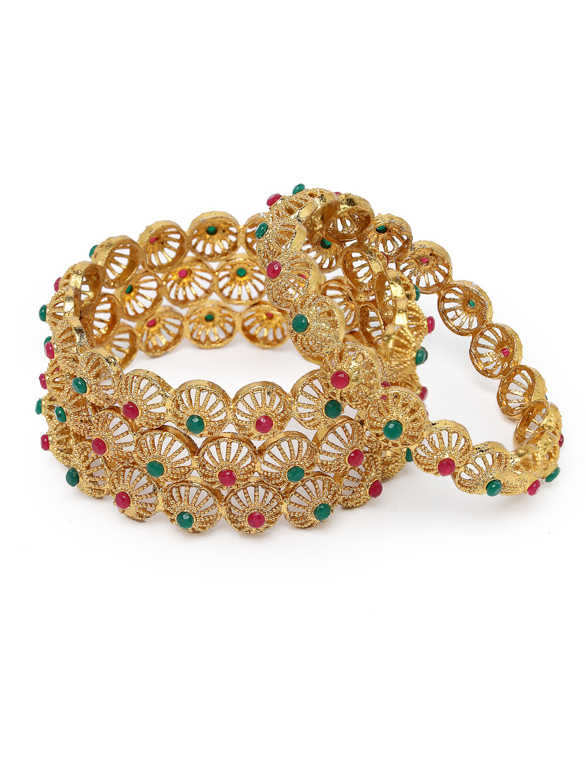 Sukkhi Indian Classic Gold Plated Red And Green Bracelet Bangle Set Jewellery for Women & Girls | Set of 4 Latest Design | Birthday Anniversary Gift for Women|B105888