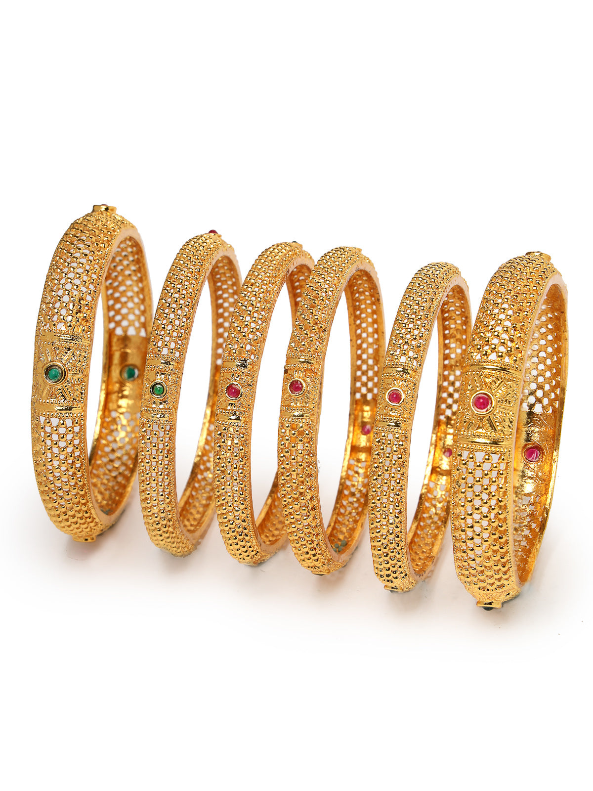 Sukkhi Indian Bridal Stylish Gold Plated Red And Green Bracelet Bangle Set Jewellery for Women & Girls | Set of 6 Latest Design | Birthday Anniversary Gift for Women|B105889