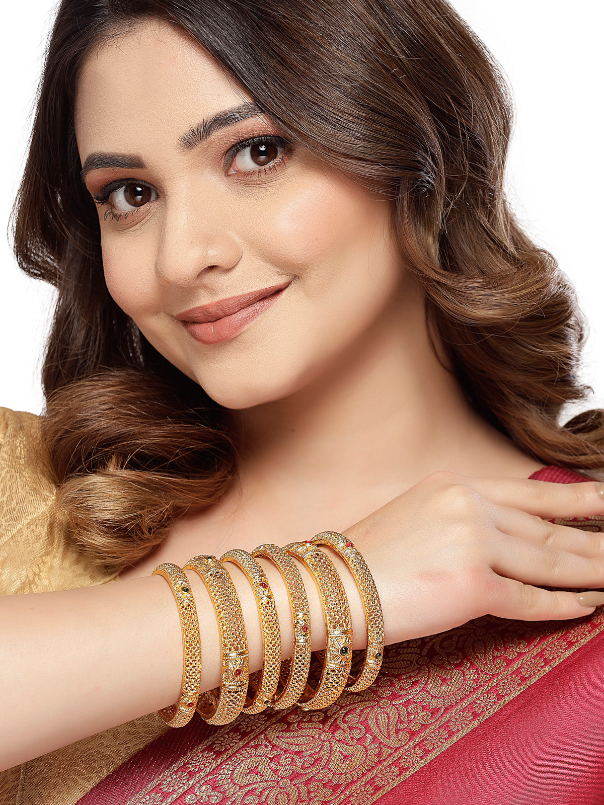 Sukkhi Indian Bridal Stylish Gold Plated Red And Green Bracelet Bangle Set Jewellery for Women & Girls | Set of 6 Latest Design | Birthday Anniversary Gift for Women|B105889