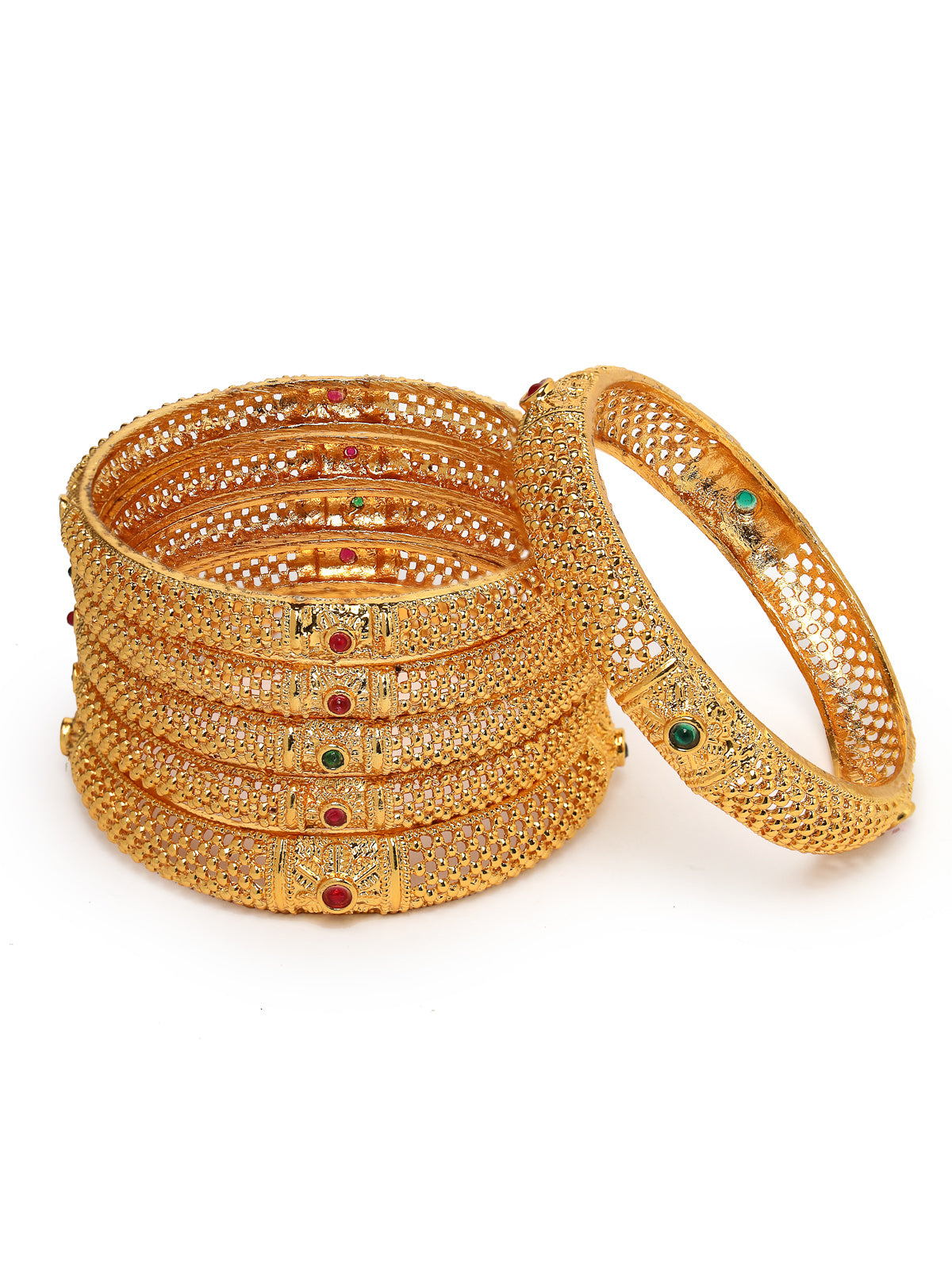 Sukkhi Indian Bridal Stylish Gold Plated Red And Green Bracelet Bangle Set Jewellery for Women & Girls | Set of 6 Latest Design | Birthday Anniversary Gift for Women|B105889