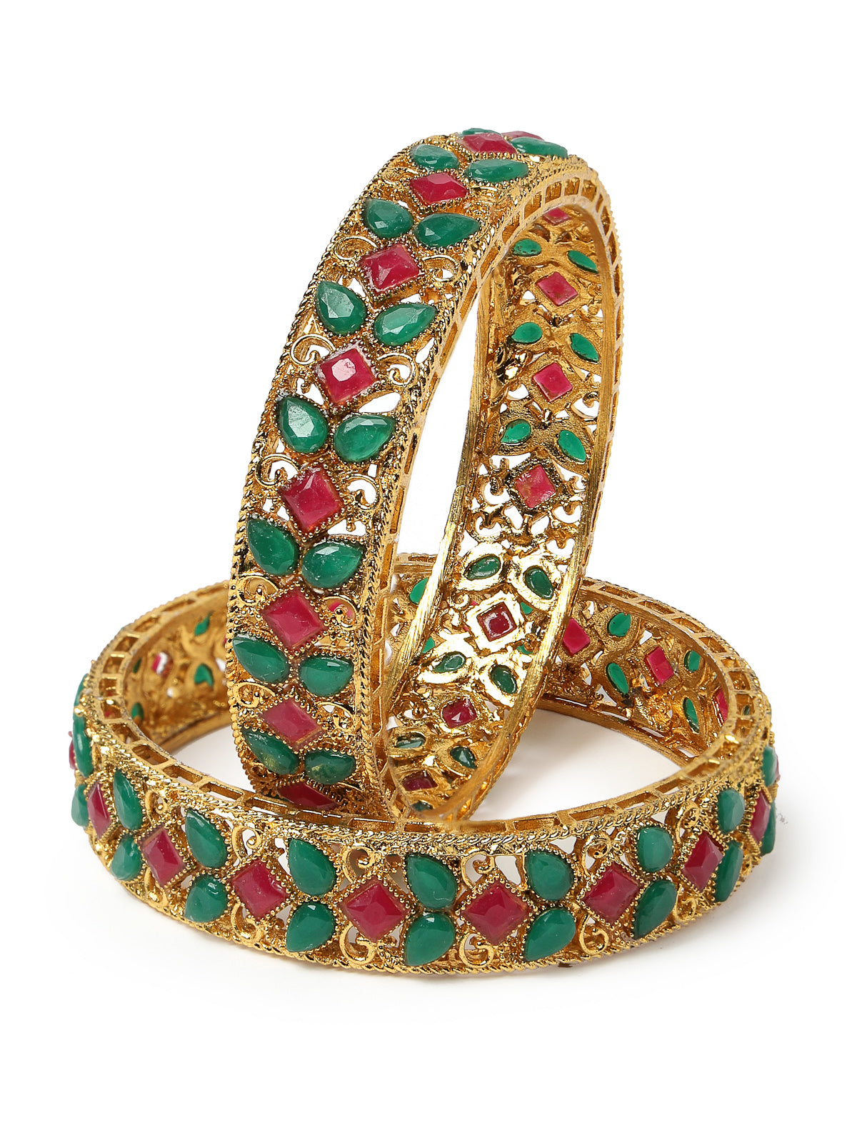 Sukkhi Unique Gold Plated Red And Green Broad Bracelet Bangle Set Jewellery for Women & Girls | Set of 2 Latest Design | Birthday Anniversary Gift for Women ||B105891