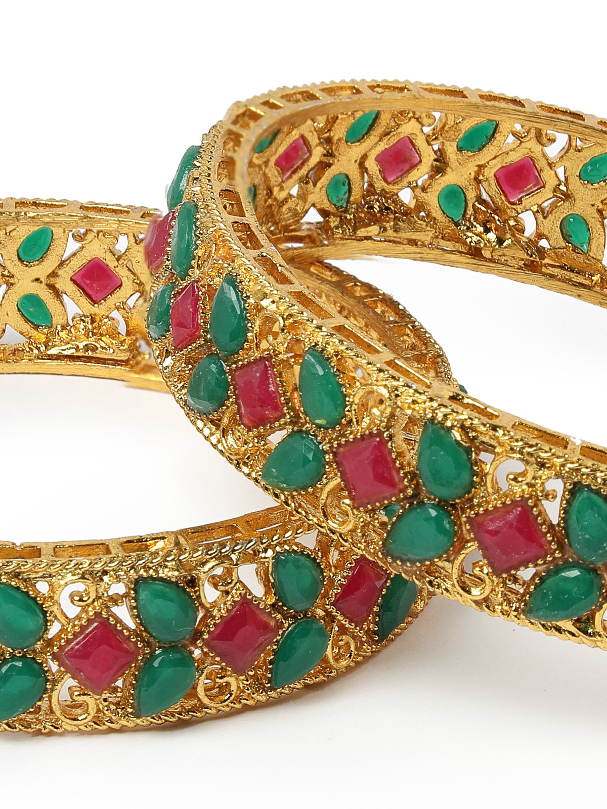 Sukkhi Unique Gold Plated Red And Green Broad Bracelet Bangle Set Jewellery for Women & Girls | Set of 2 Latest Design | Birthday Anniversary Gift for Women ||B105891
