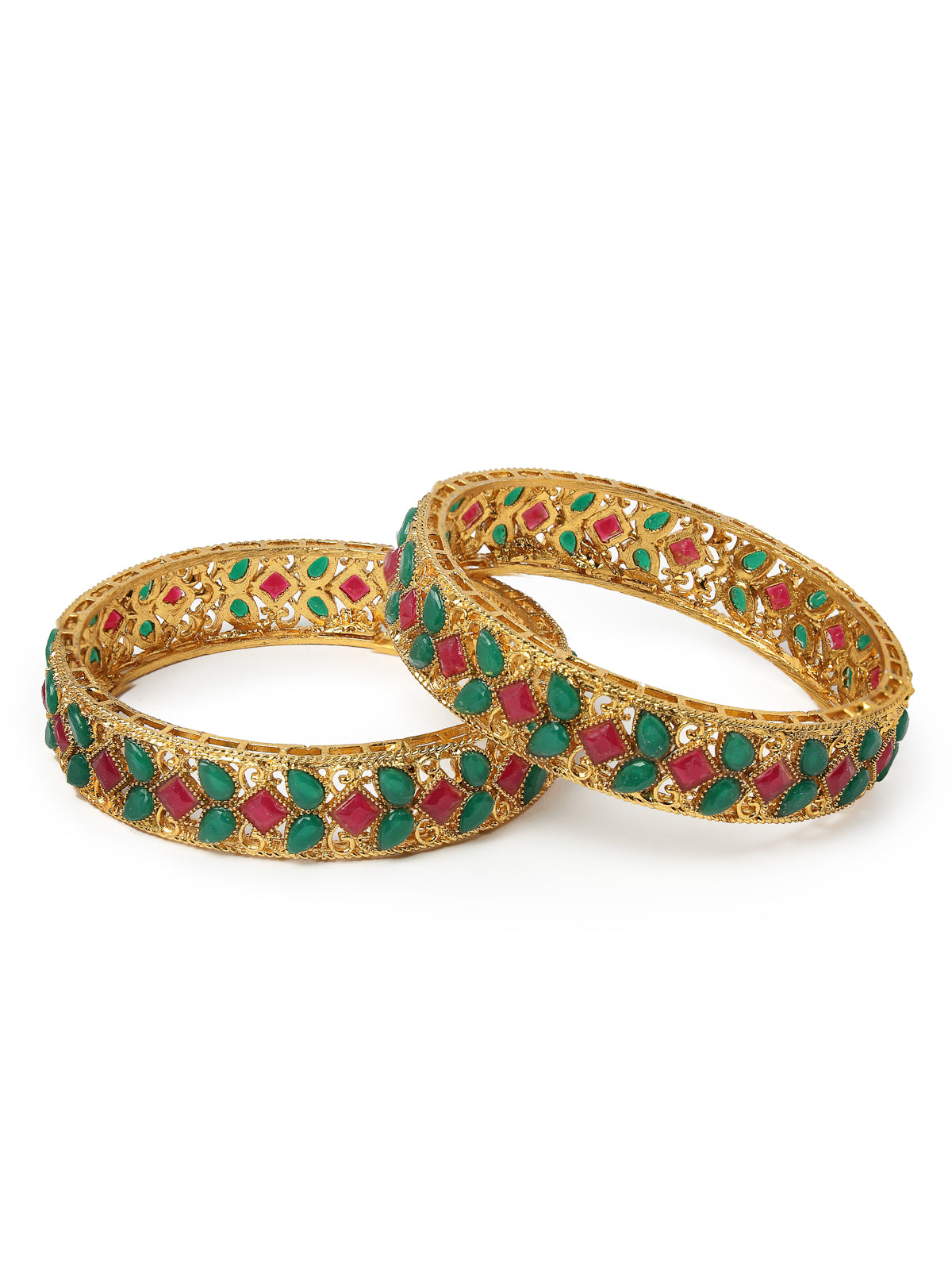 Sukkhi Unique Gold Plated Red And Green Broad Bracelet Bangle Set Jewellery for Women & Girls | Set of 2 Latest Design | Birthday Anniversary Gift for Women ||B105891