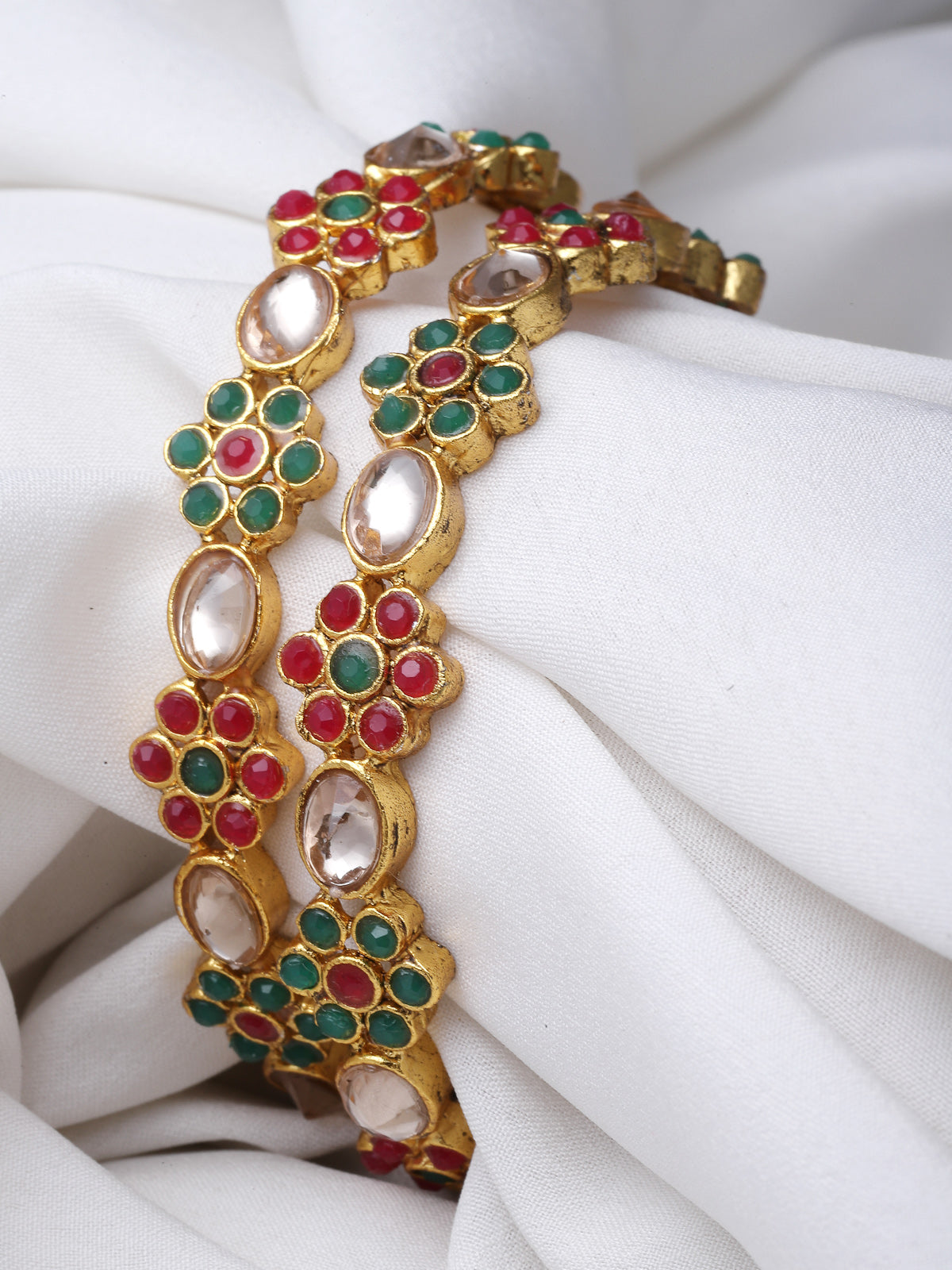 Sukkhi Creative Floral Gold Plated Red And Green Bracelet Bangle Set Jewellery for Women & Girls | Set of 2 Latest Design | Birthday Anniversary Gift for Women | Gifts Collection|B105892