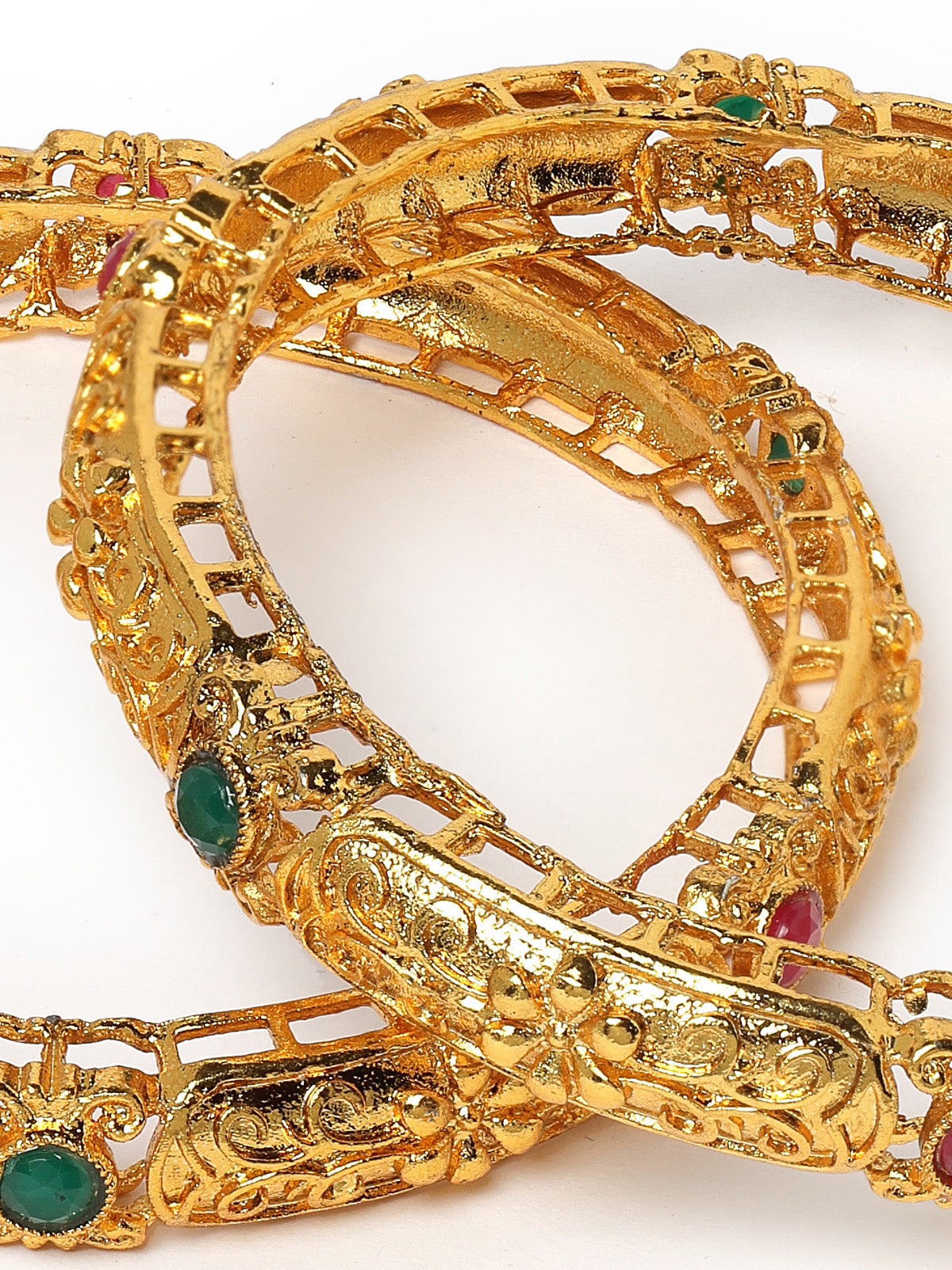 Sukkhi Classic-Inspired Kada Style Gold Plated Red And Green Bracelet/Bangle Set Jewellery for Women & Girls|Set of 2 Latest Design|Birthday Anniversary Gift for Women|B105893