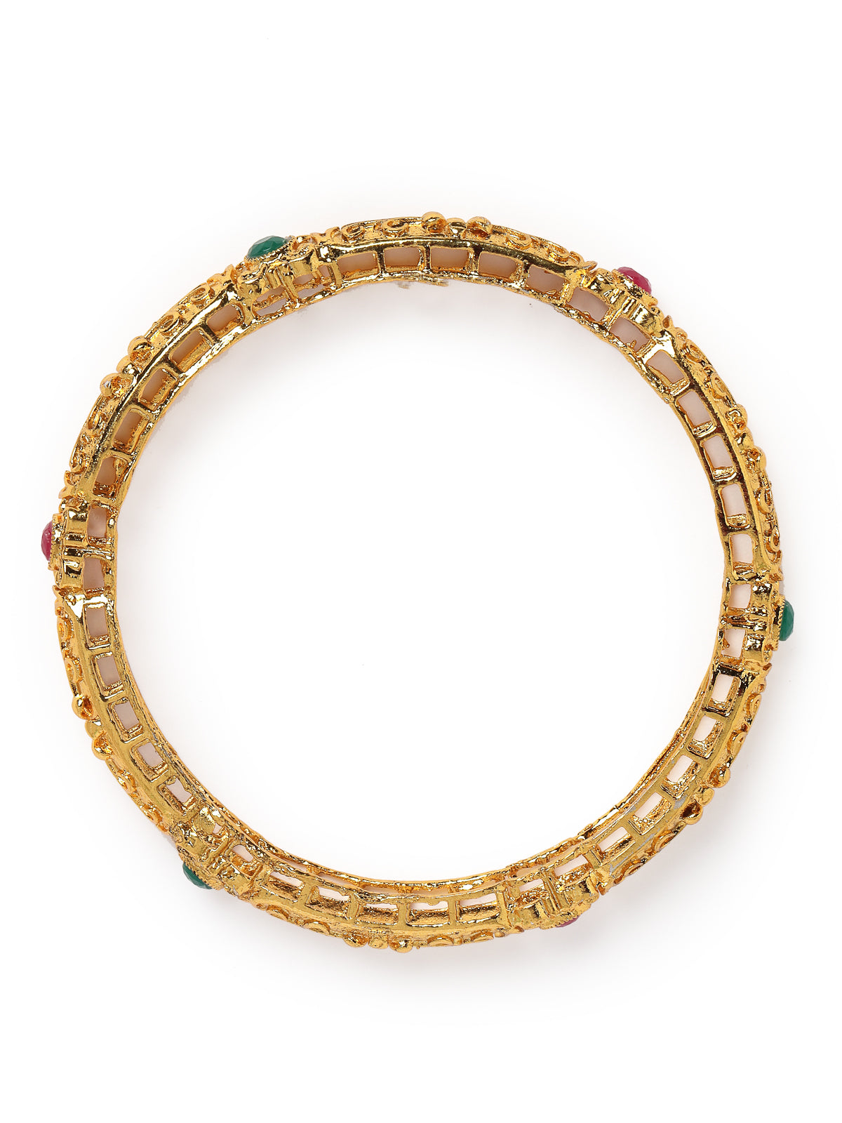 Sukkhi Classic-Inspired Kada Style Gold Plated Red And Green Bracelet/Bangle Set Jewellery for Women & Girls|Set of 2 Latest Design|Birthday Anniversary Gift for Women|B105893
