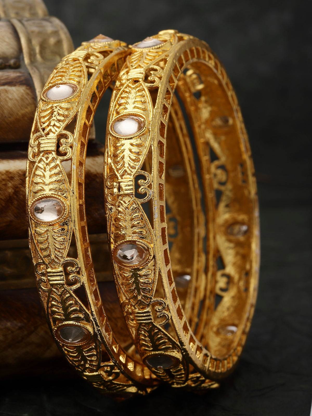 Sukkhi Bewitching Classic Kada Style Gold Plated White AD Stones Set of 2 Bracelet/Bangle Set Jewellery for Women & Girls Latest Design|Birthday Anniversary Gift for Women|B105894
