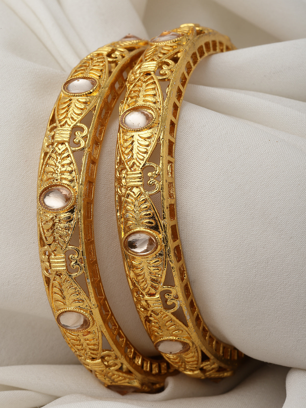 Sukkhi Bewitching Classic Kada Style Gold Plated White AD Stones Set of 2 Bracelet/Bangle Set Jewellery for Women & Girls Latest Design|Birthday Anniversary Gift for Women|B105894