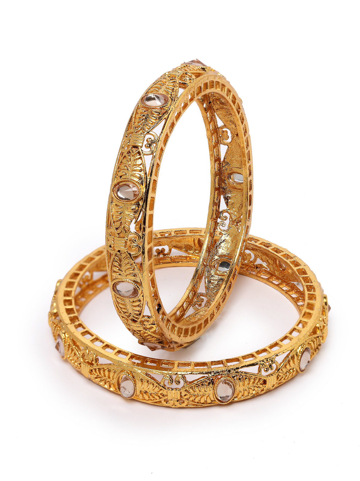 Sukkhi Bewitching Classic Kada Style Gold Plated White AD Stones Set of 2 Bracelet/Bangle Set Jewellery for Women & Girls Latest Design|Birthday Anniversary Gift for Women|B105894