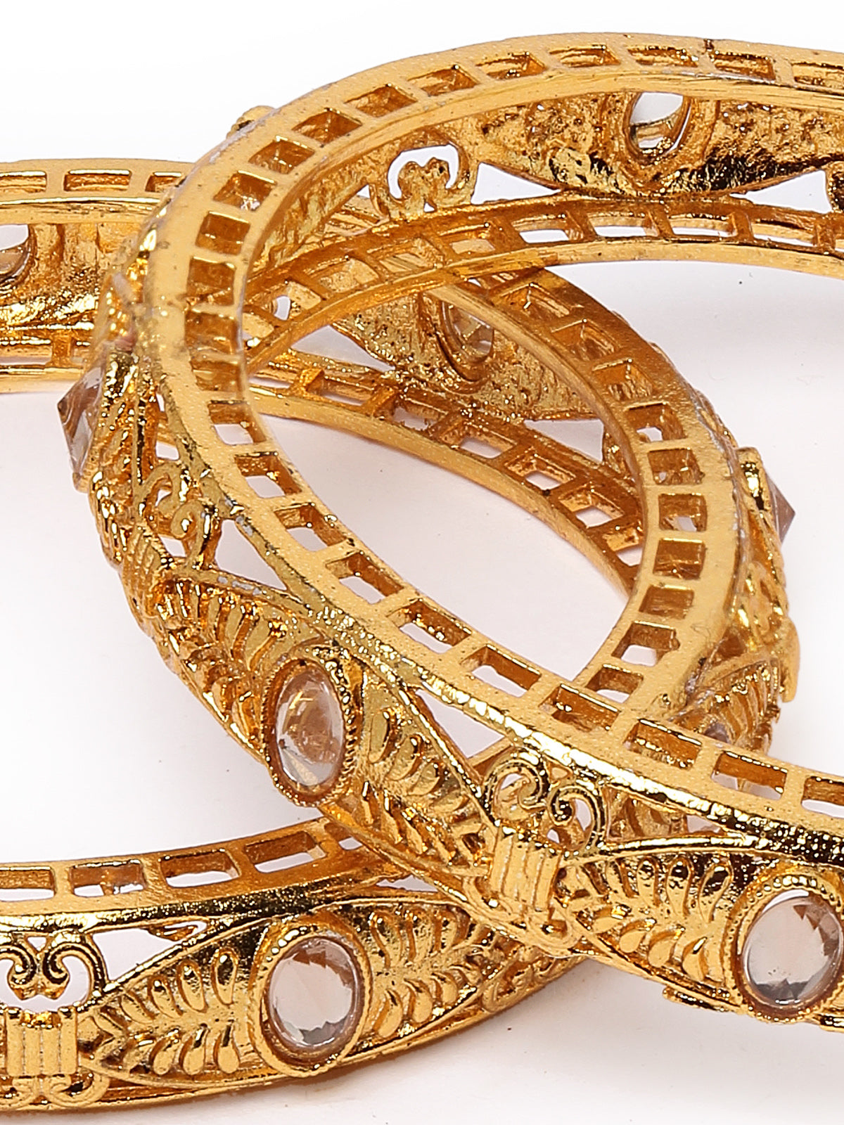 Sukkhi Bewitching Classic Kada Style Gold Plated White AD Stones Set of 2 Bracelet/Bangle Set Jewellery for Women & Girls Latest Design|Birthday Anniversary Gift for Women|B105894